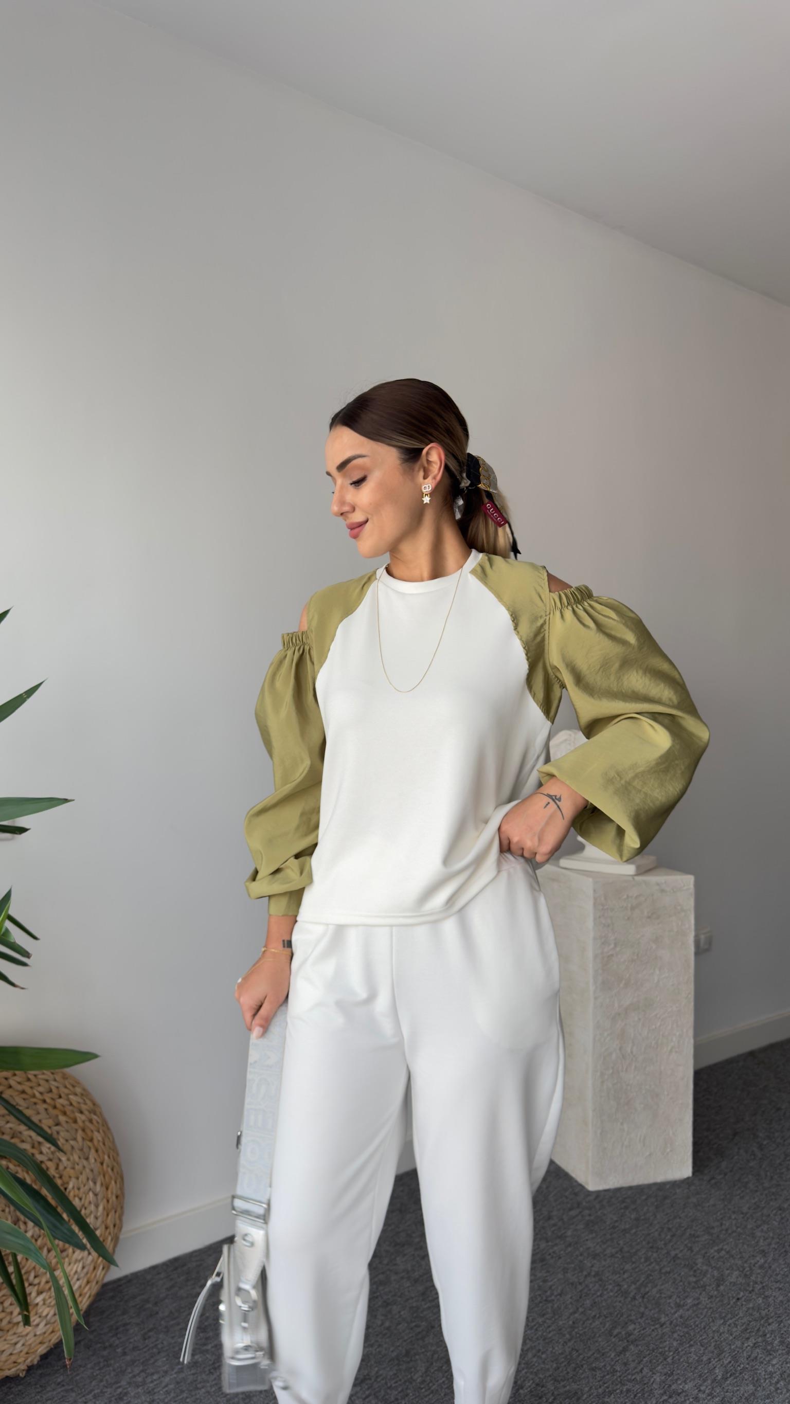 Flexi Omuz Pencereli Beyaz Modal Sweat