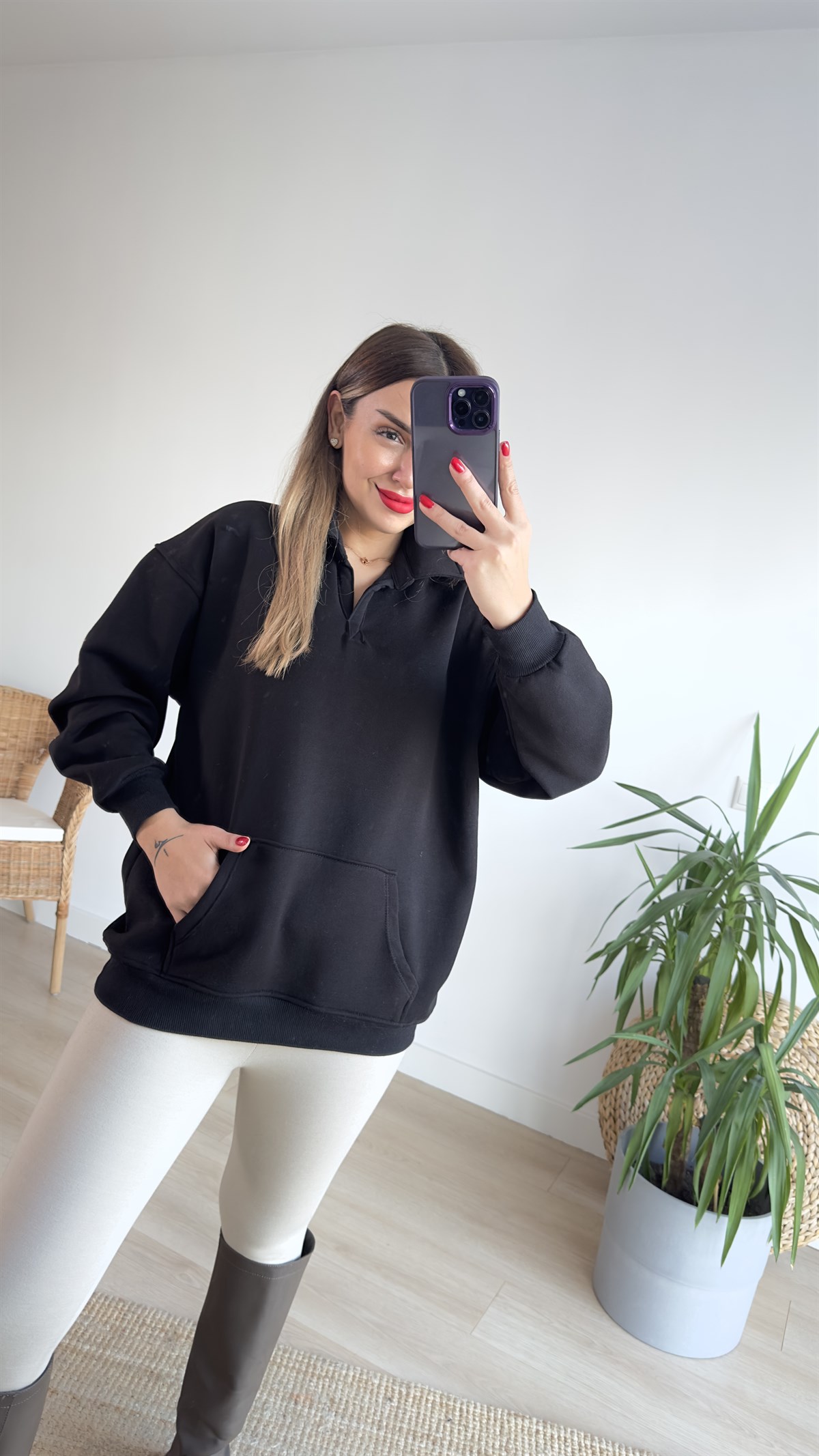 Polo Yaka Siyah Basic Sweat