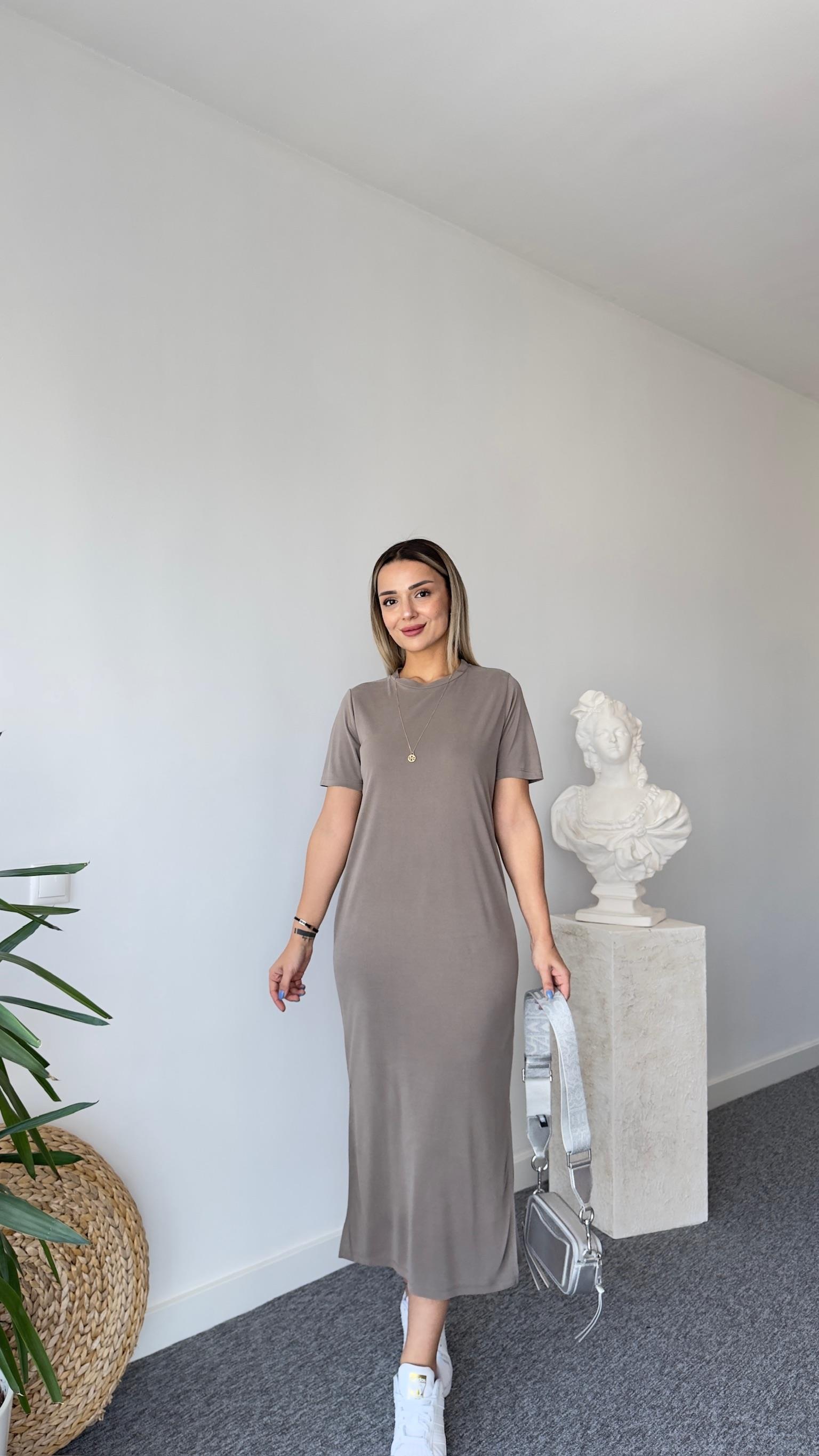 Maren Yıkamalı Vizon Modal Elbise 