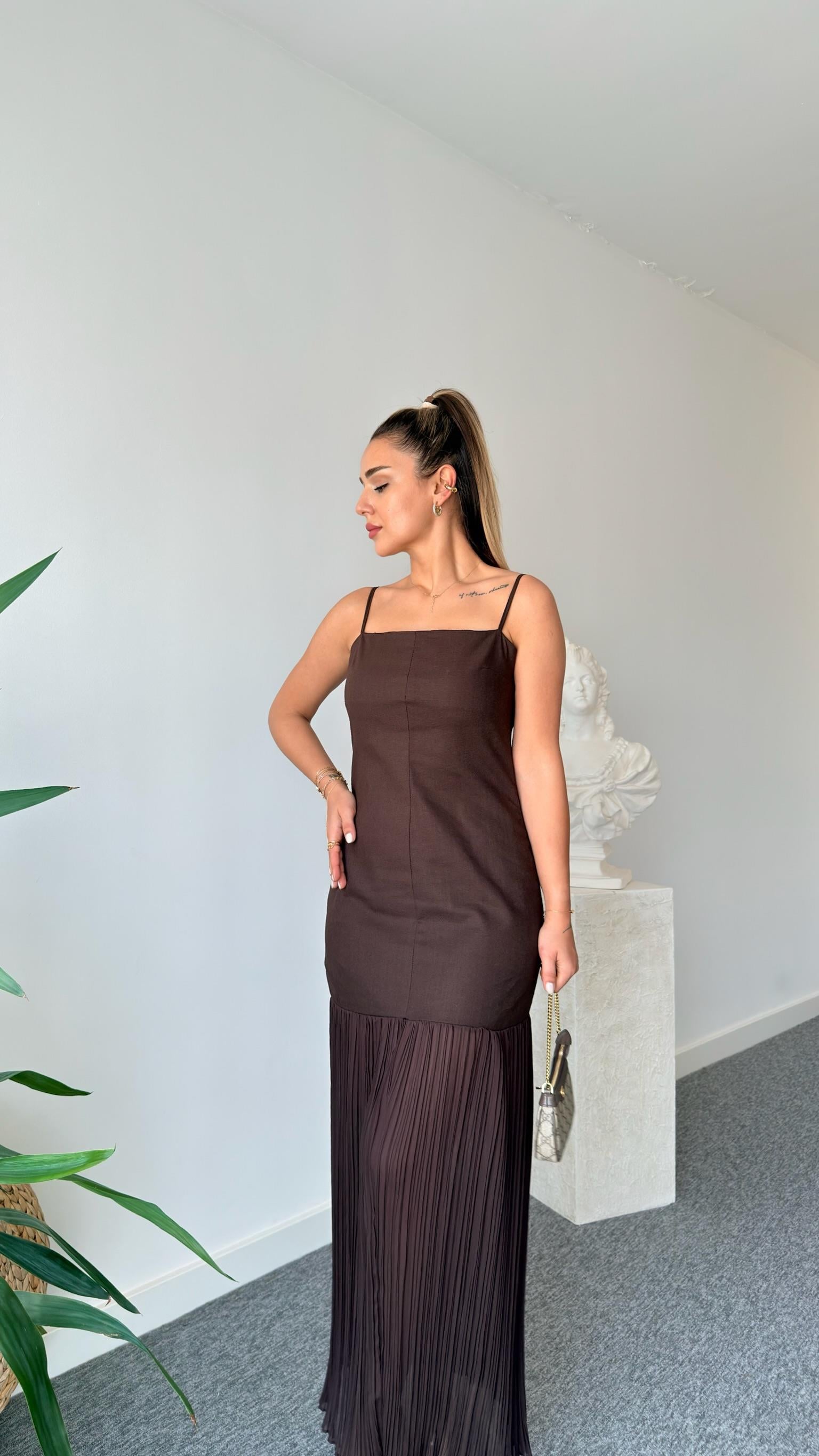 Massi Model Kontrast Uzun Elbise 