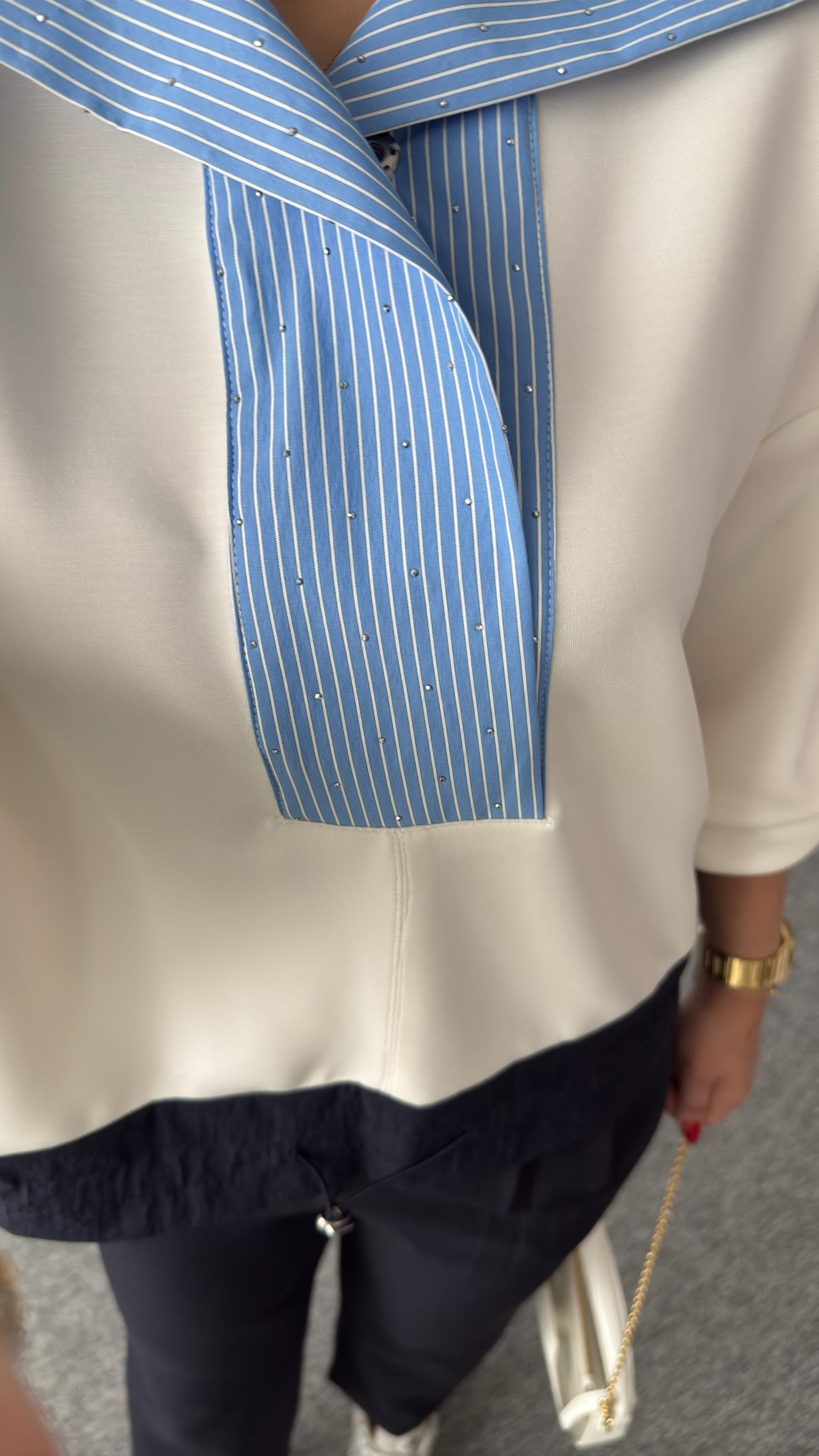 Viyana Bel Büzgülü Taşlı Poplin Garni Modal Sweat