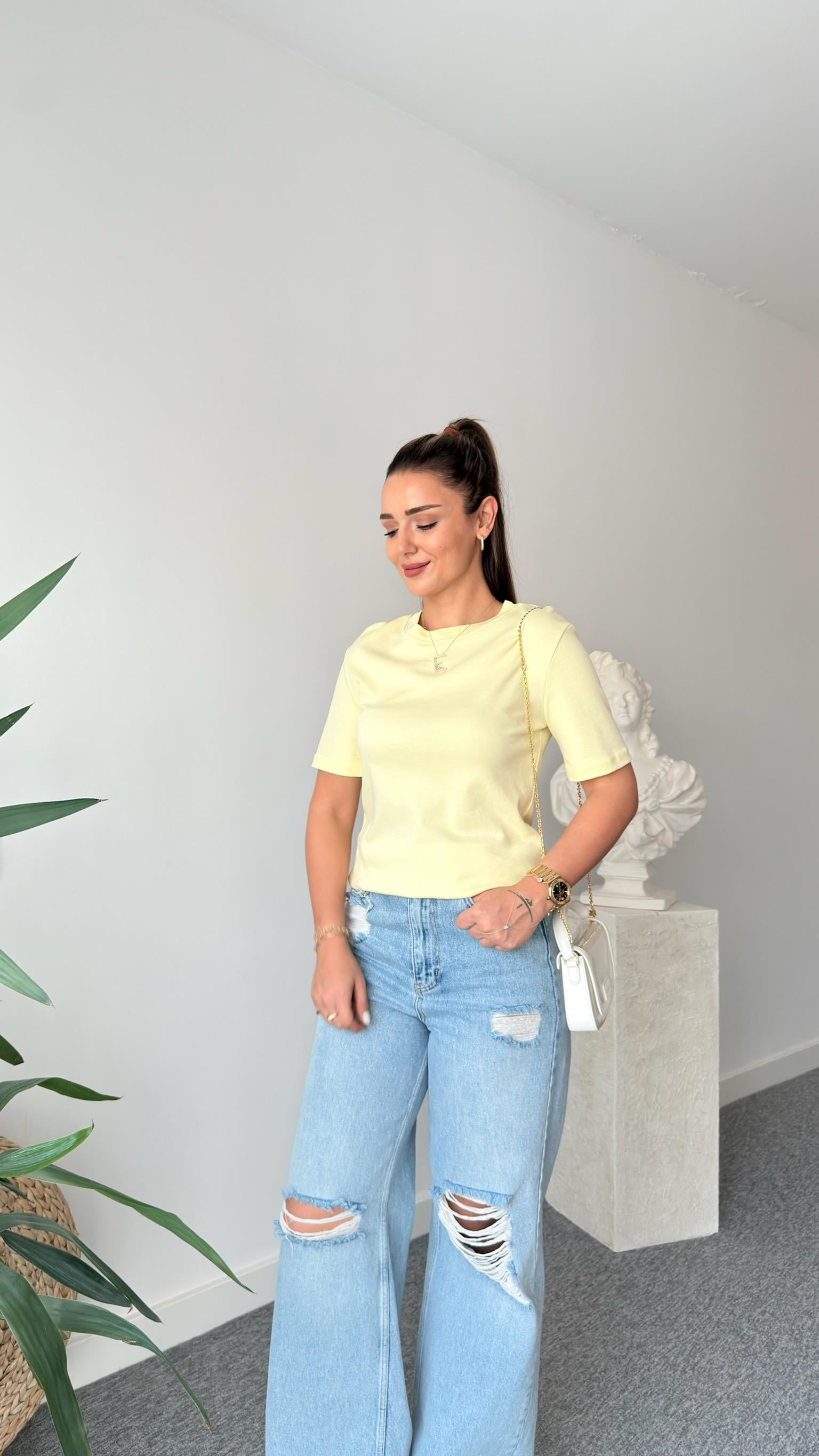 Sarı Falmo Bisiklet Yaka Massi Tshirt