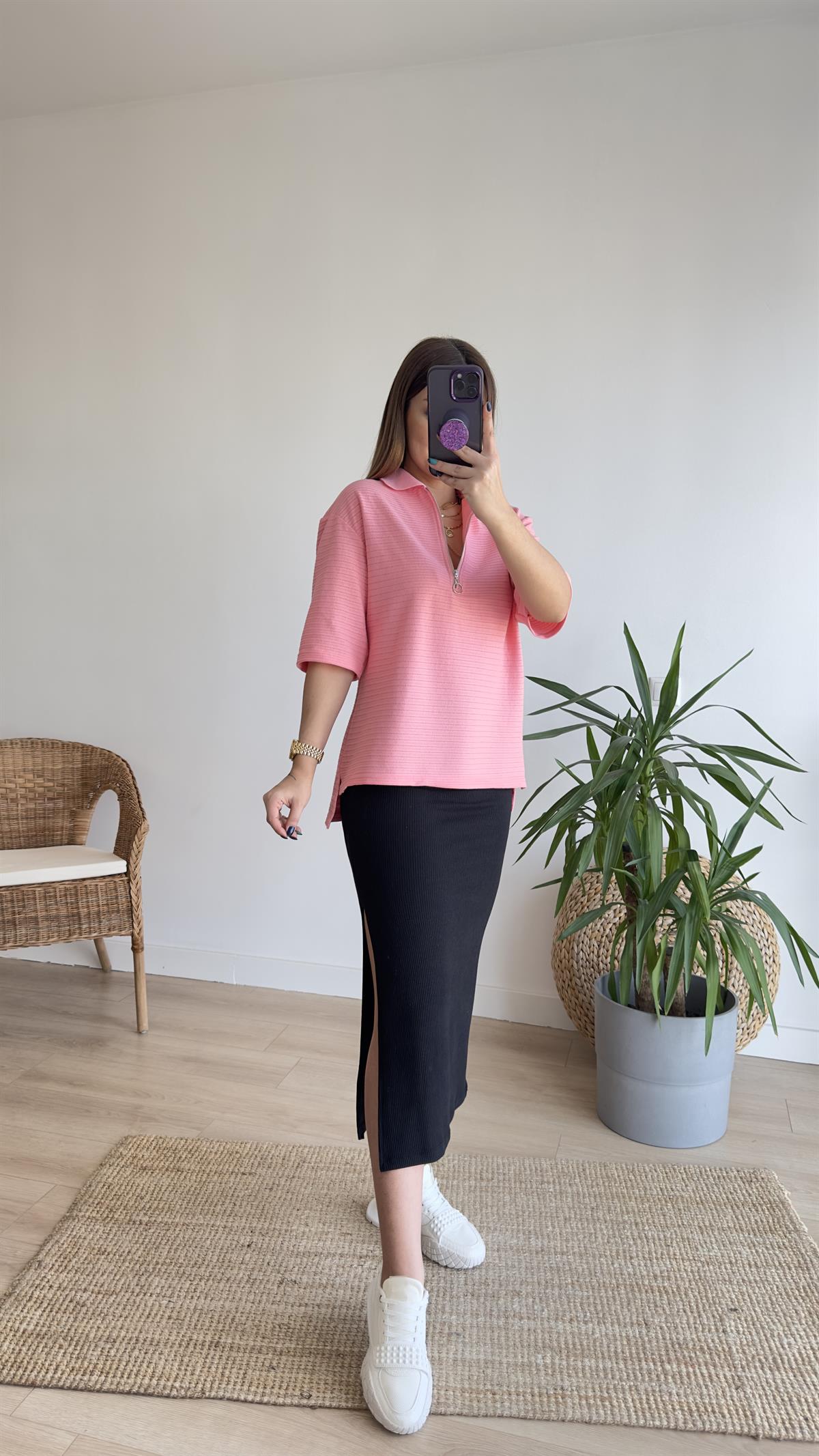 Polo Yaka Pembe Kısa Kol Triko