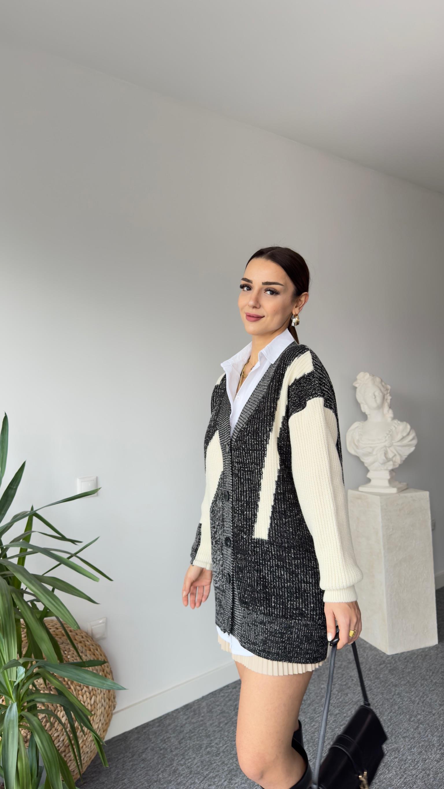 Waist Zikzaklı Triko Hırka