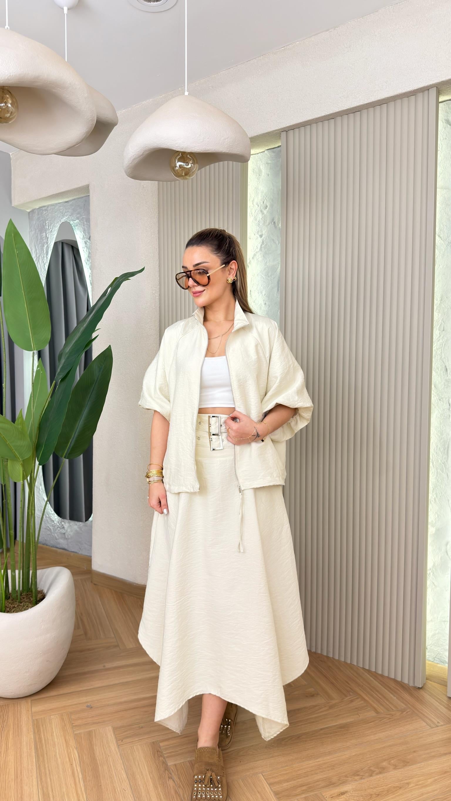 Ekru Wisher Premium Etek Ceket Takım