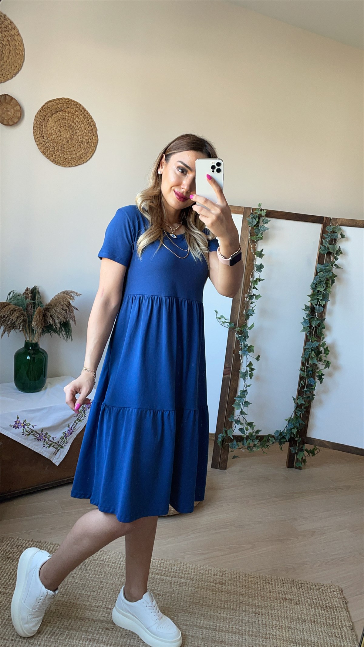Lacivert Volanlı Basic Elbise