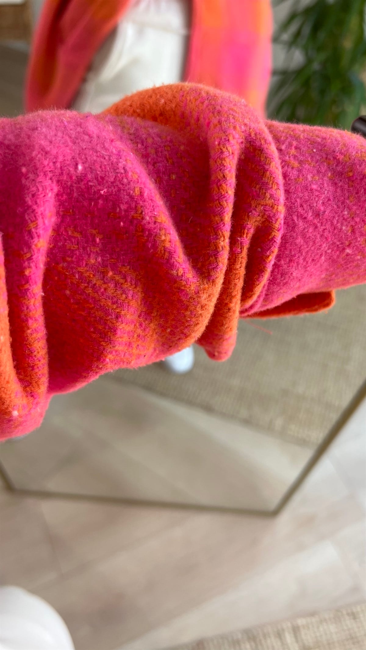 Turuncu Fuşya Ekoseli Ceket