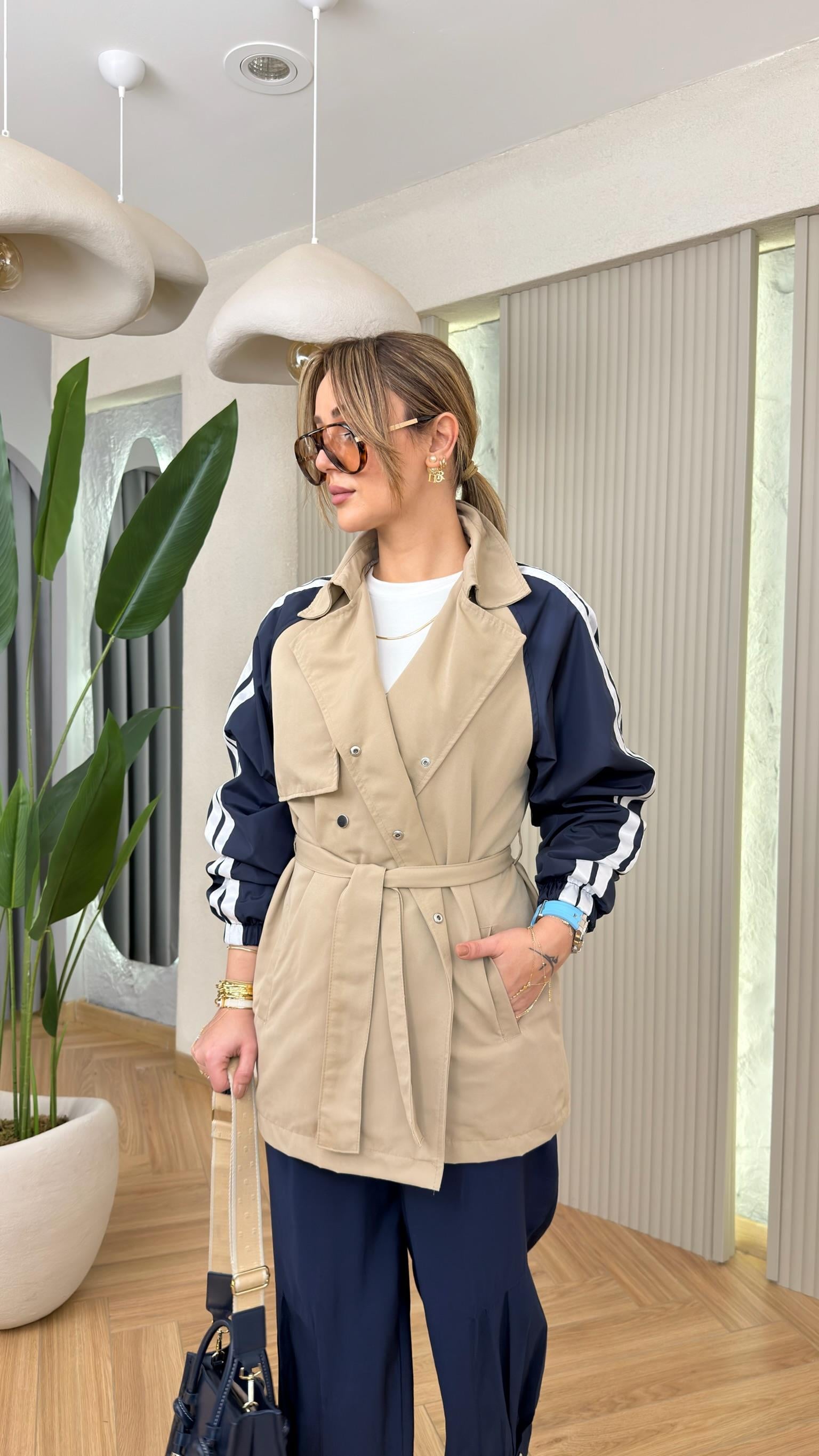 Benta Lacivert Paraşüt Garnili Trençkot