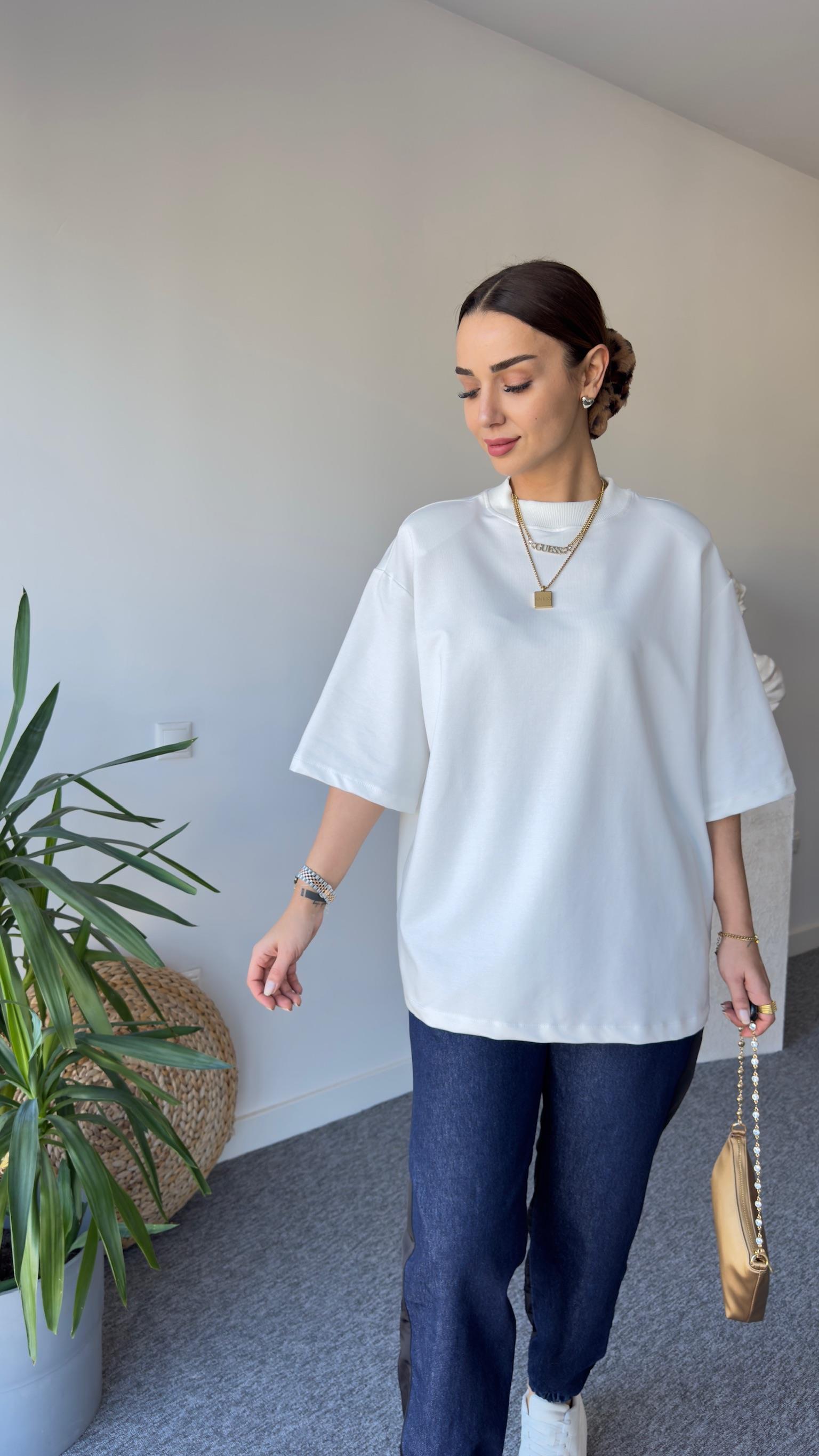 Vatkalı Premıum Beyaz Basic Tshirt