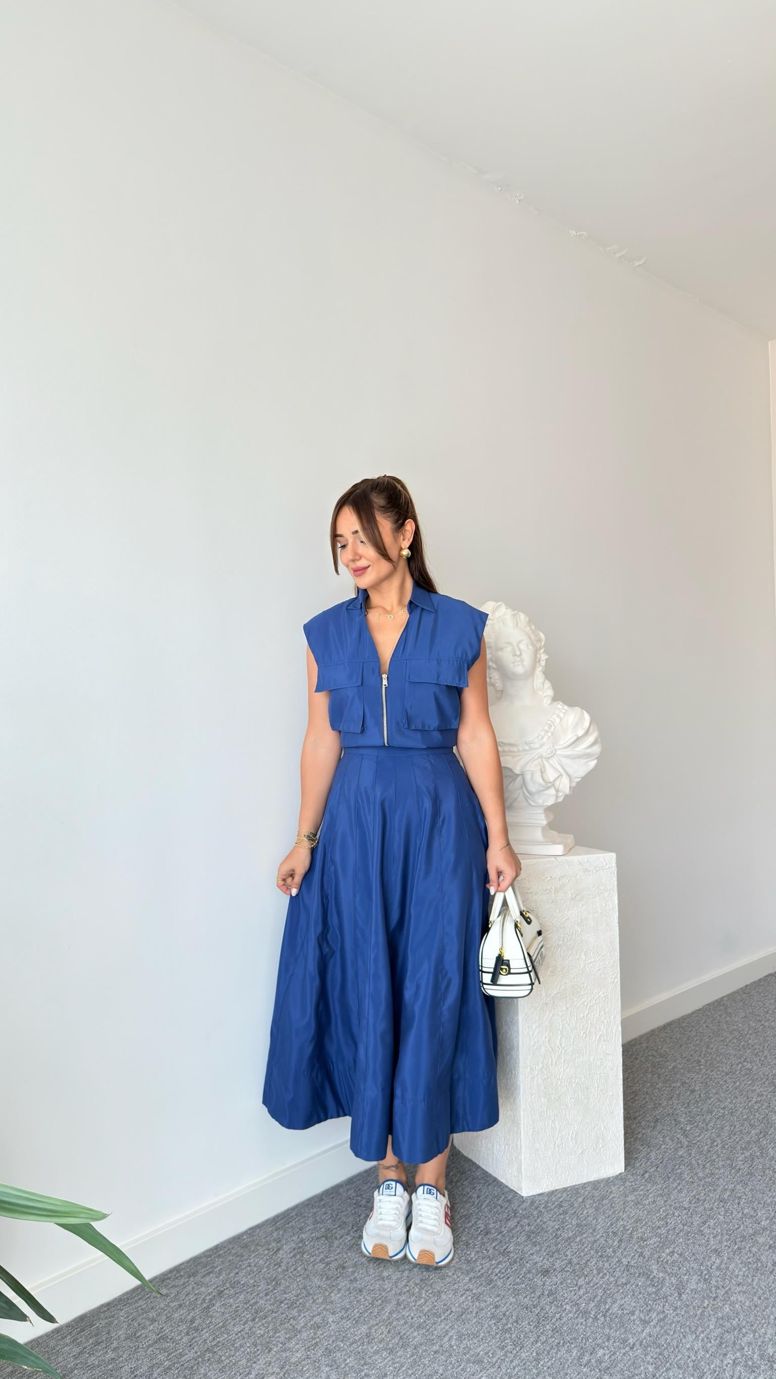 Mavi Zra Etekli Crop Takım