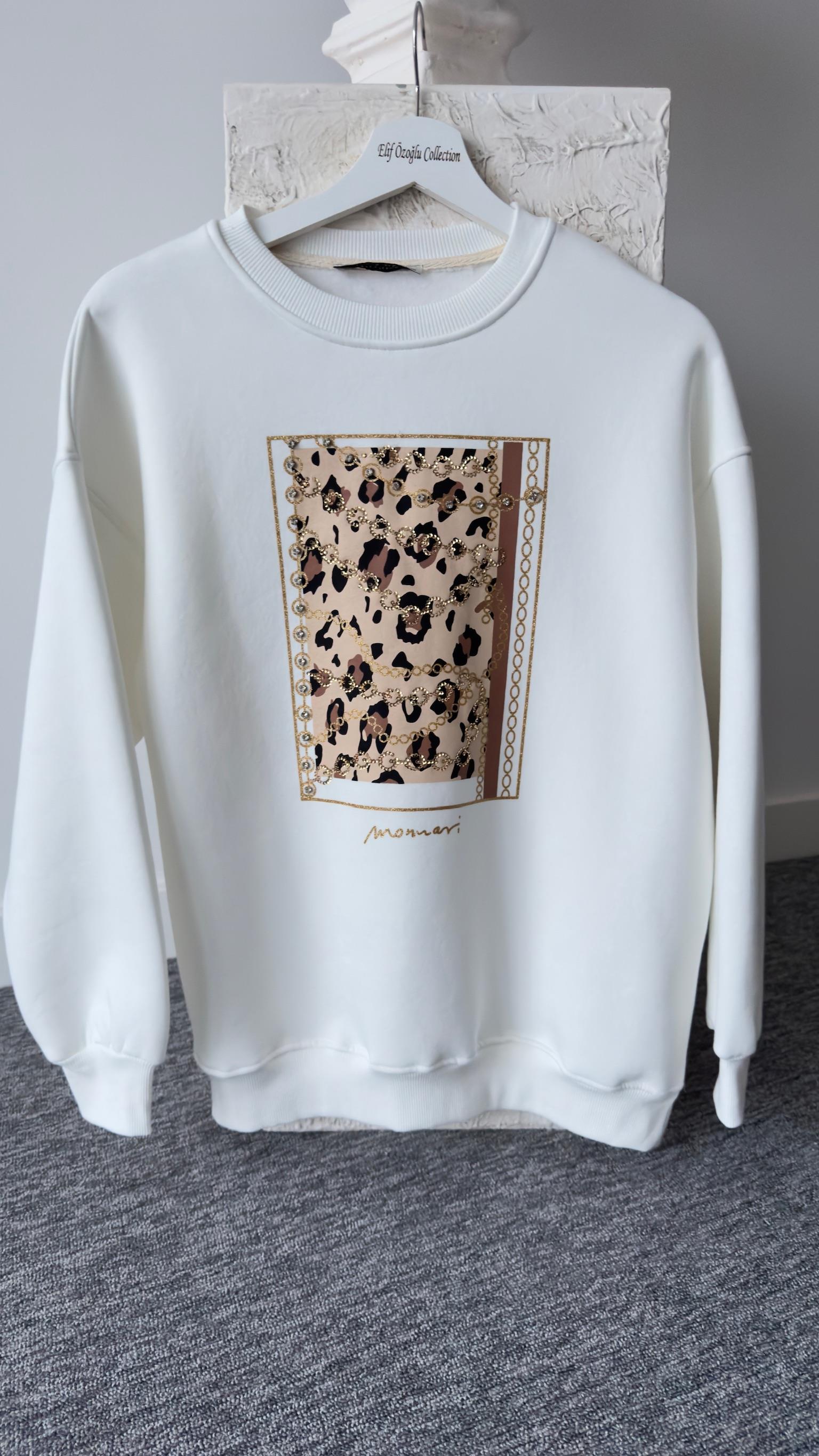 Ledon Leopar Baskı Beyaz Sweat