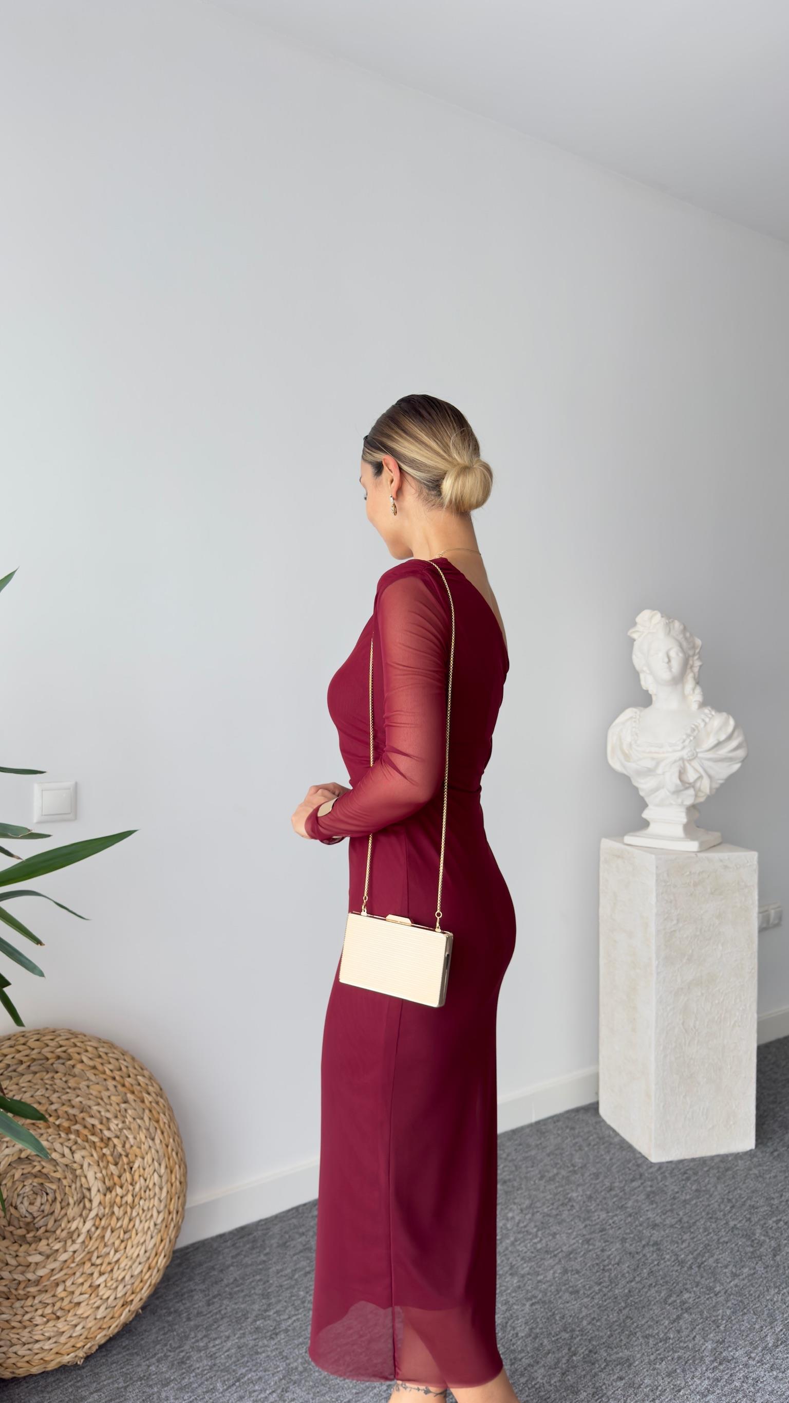 Lopez Astarlı Bordo Tül Elbise 