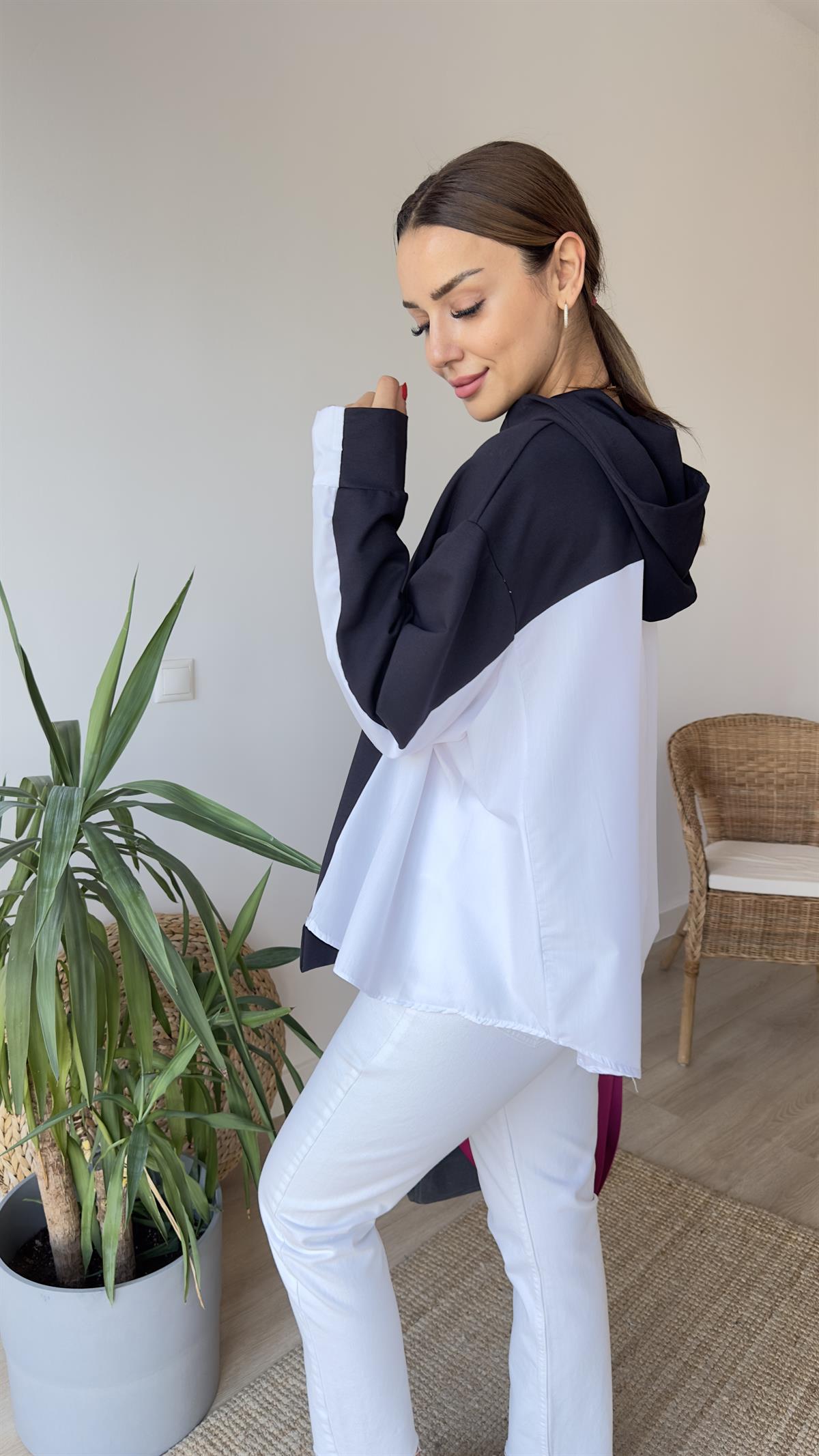 Zra Model Sırtı Poplin Kapüşonlu Lacivert Sweat