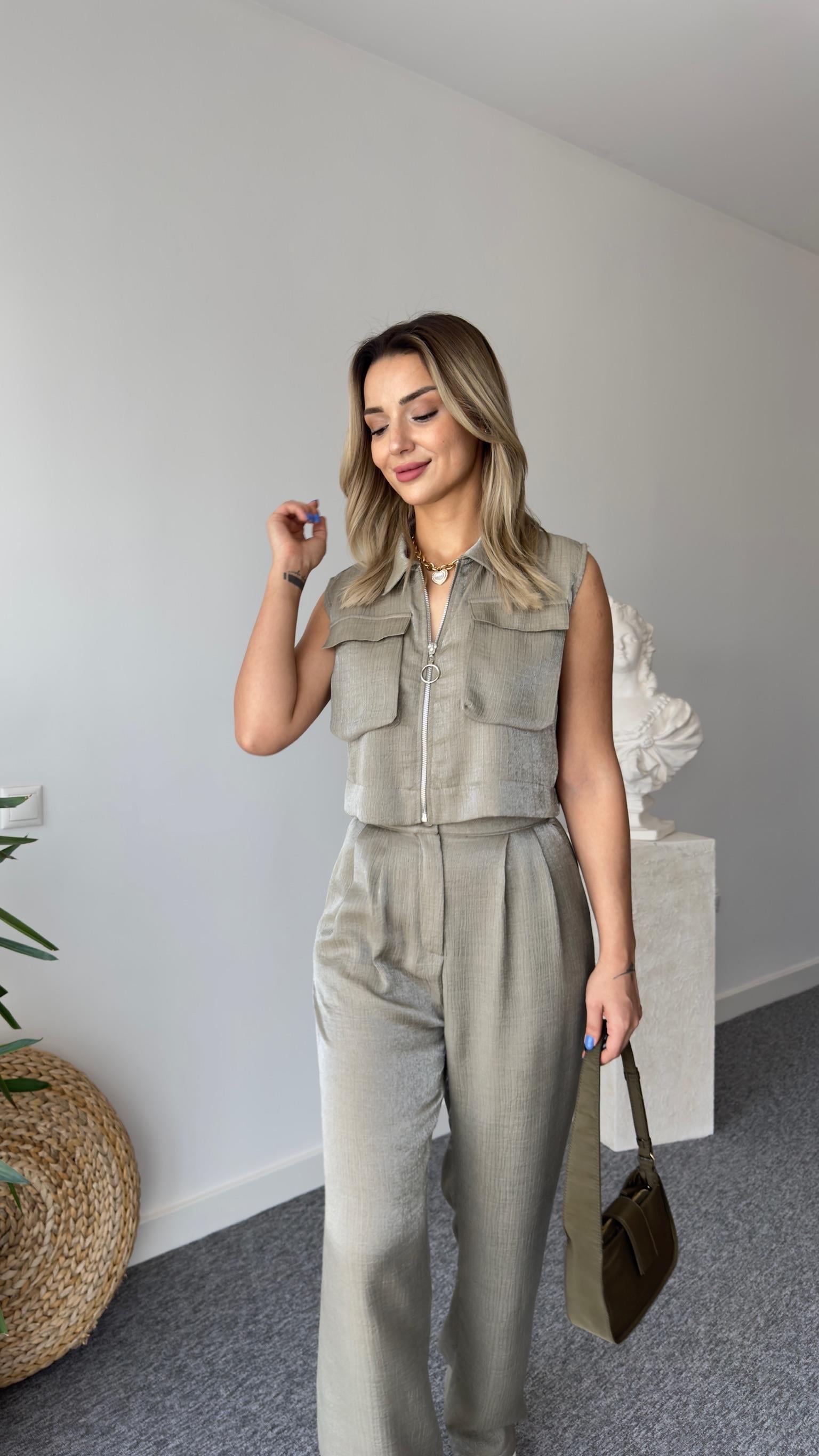 Gjen Fermuarlı Haki İkili Takım  