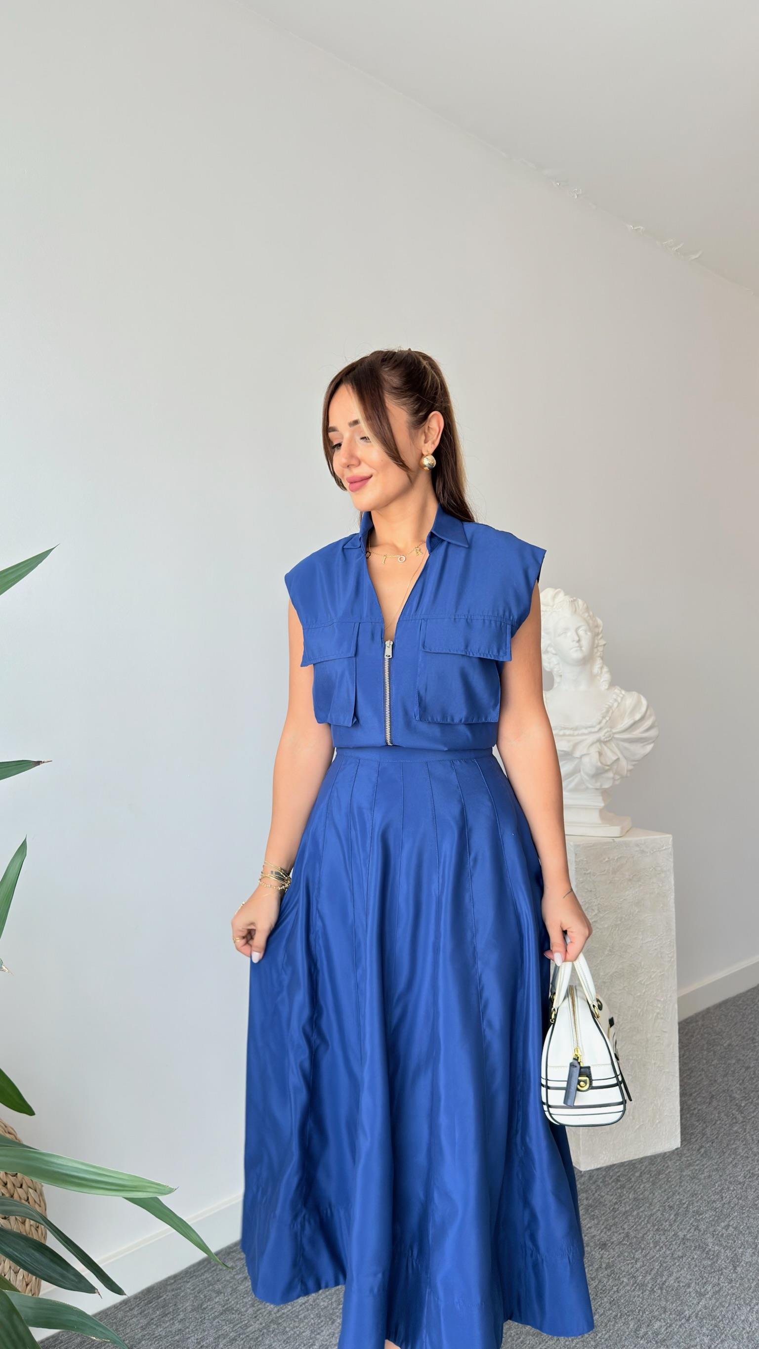 Mavi Zra Etekli Crop Takım