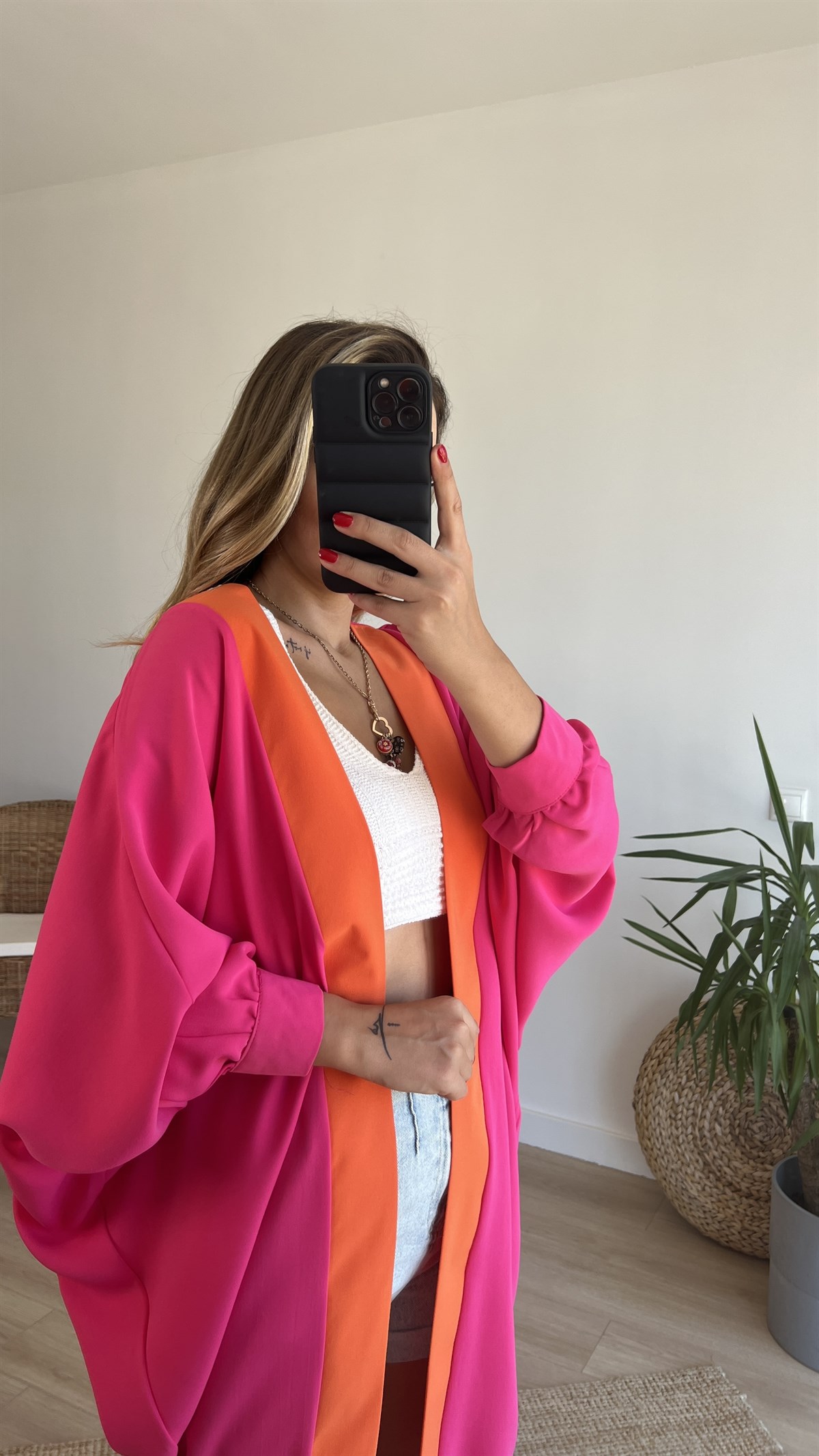 Yarasa Kol Oversize Pembe Tasarım Tunik