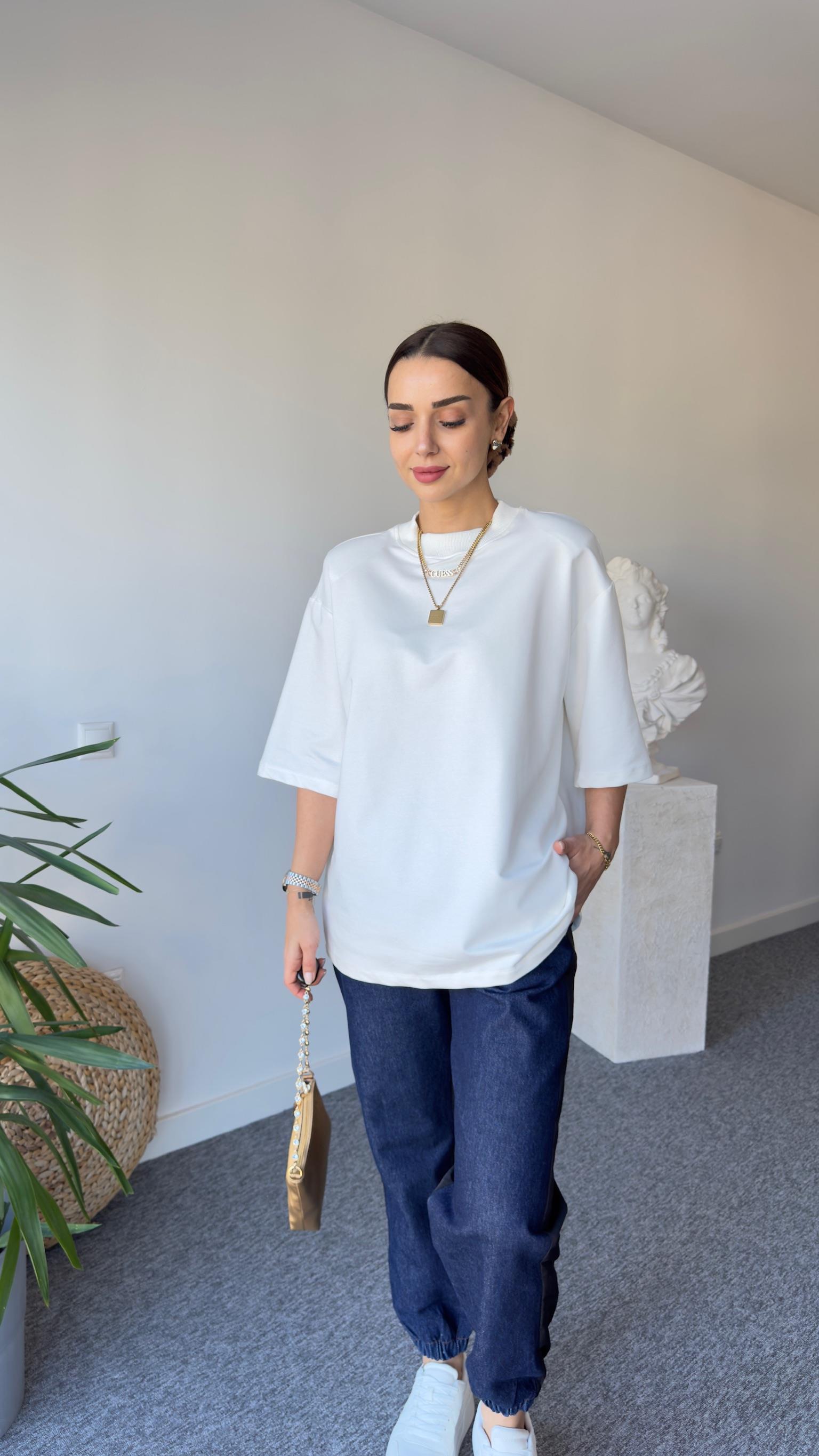 Vatkalı Premıum Beyaz Basic Tshirt