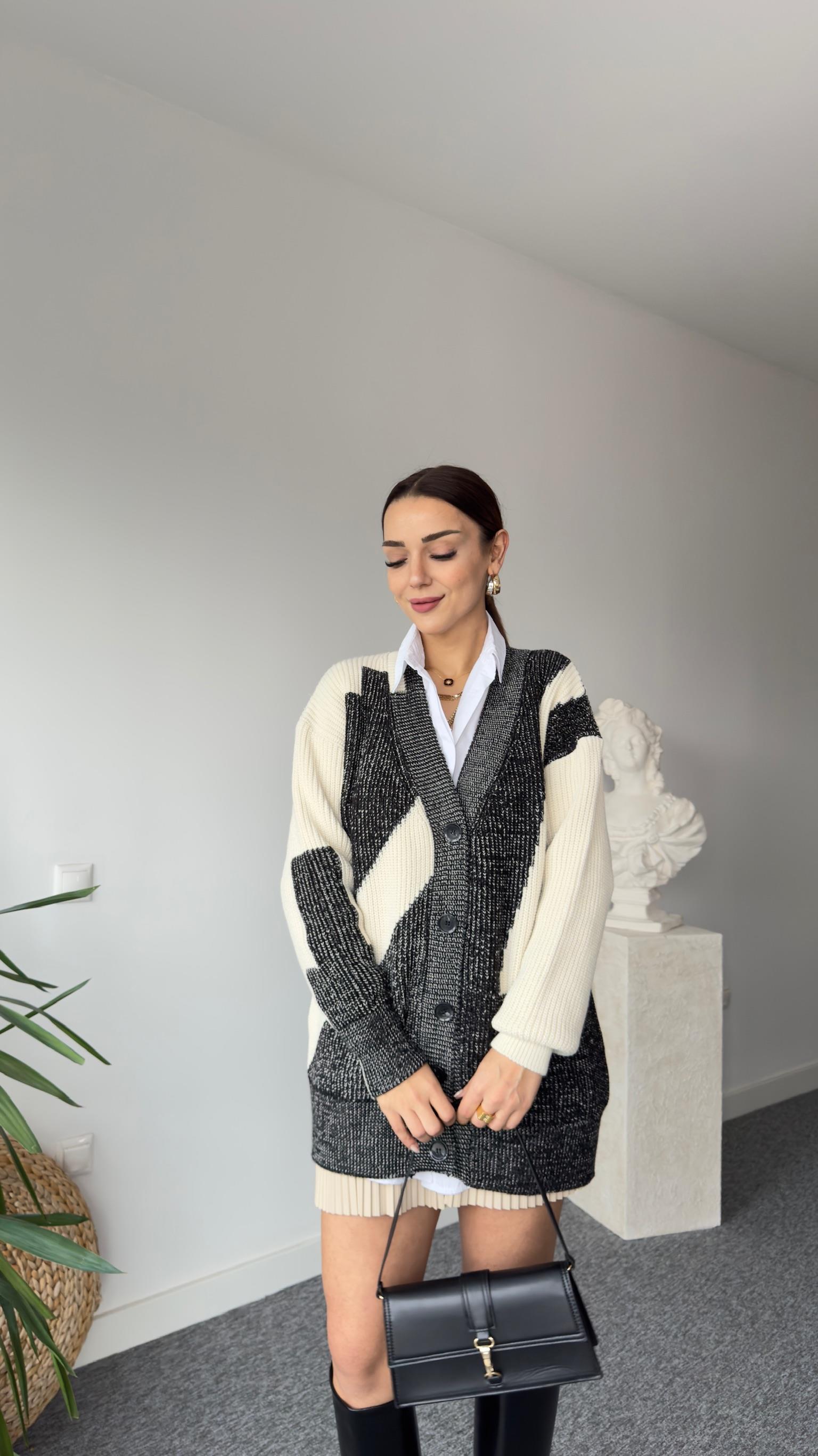Waist Zikzaklı Triko Hırka