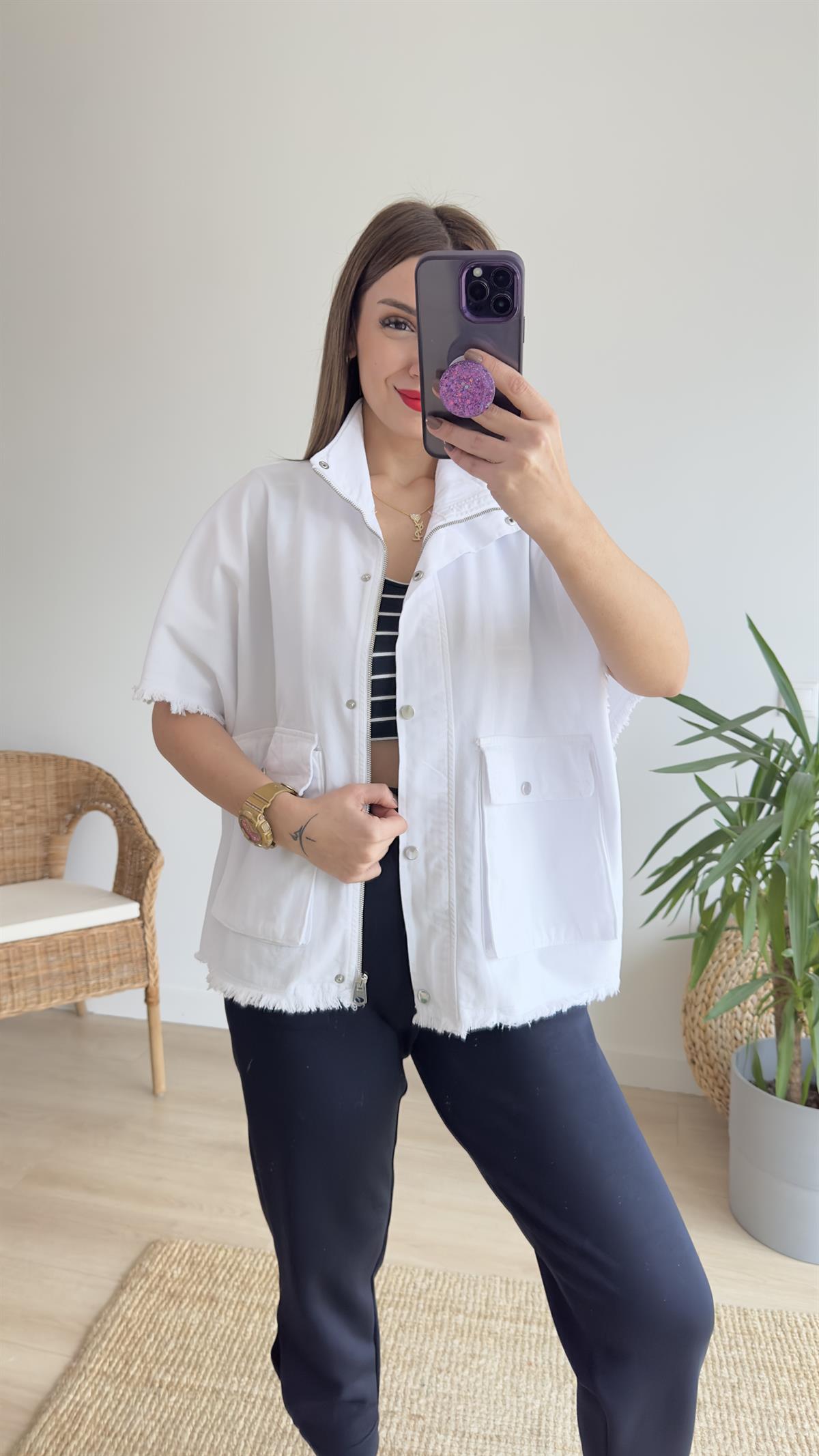 Cepli Oversize Beyaz Yelek