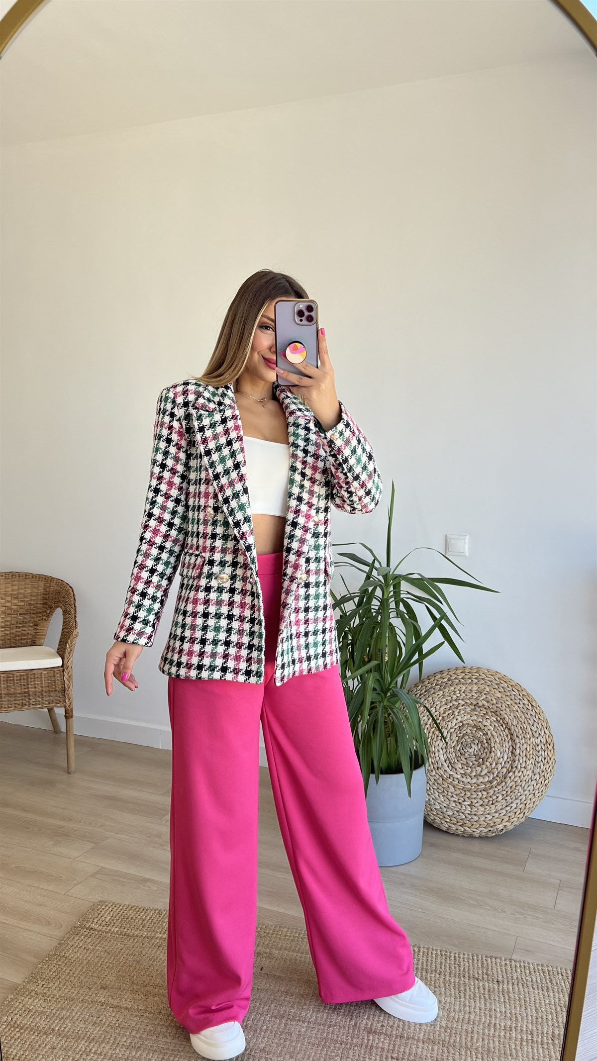 Renkli Tüvit Blazer Ceket 