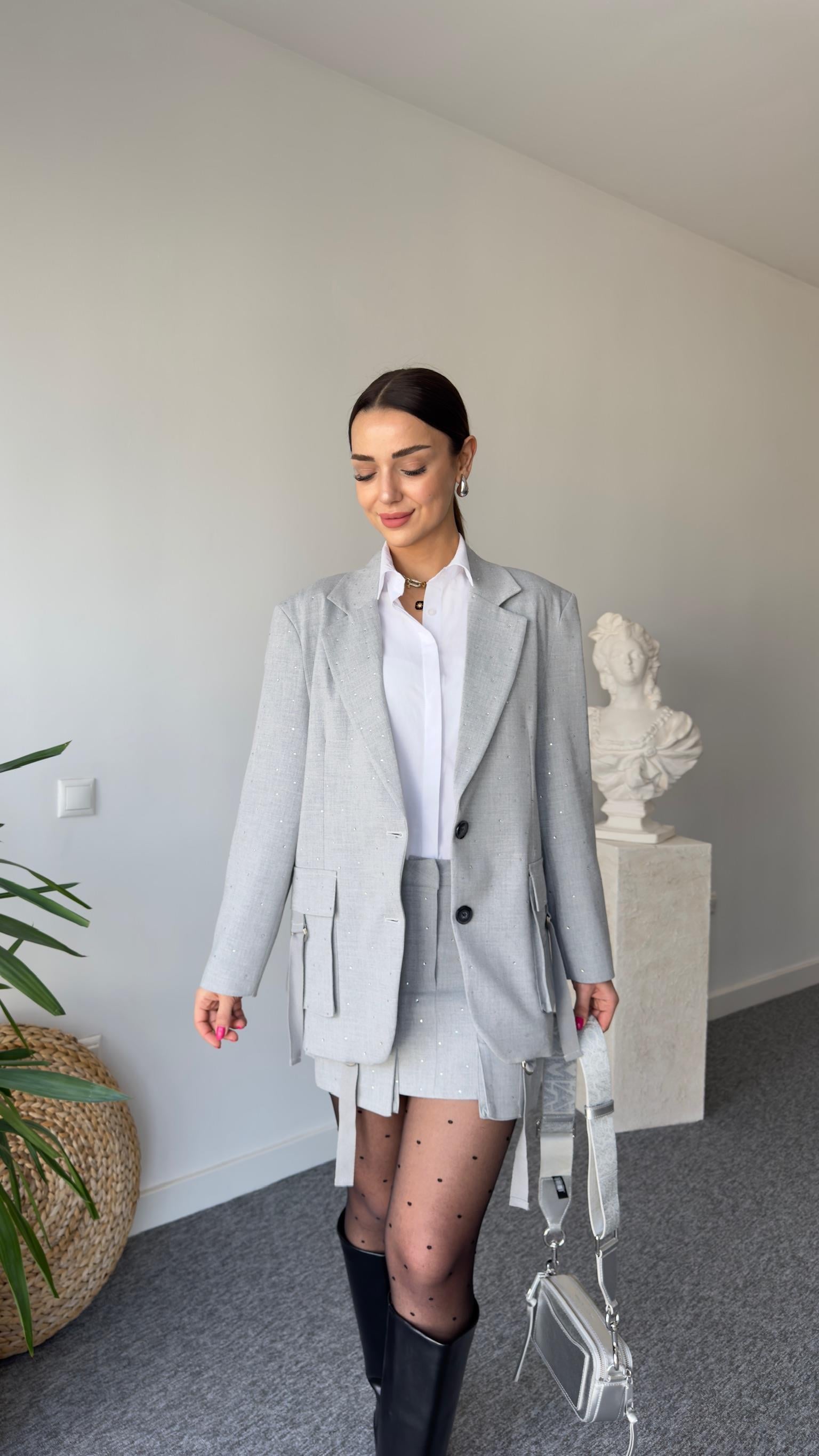 Bonia Taşlı Gri Blazer Ceket