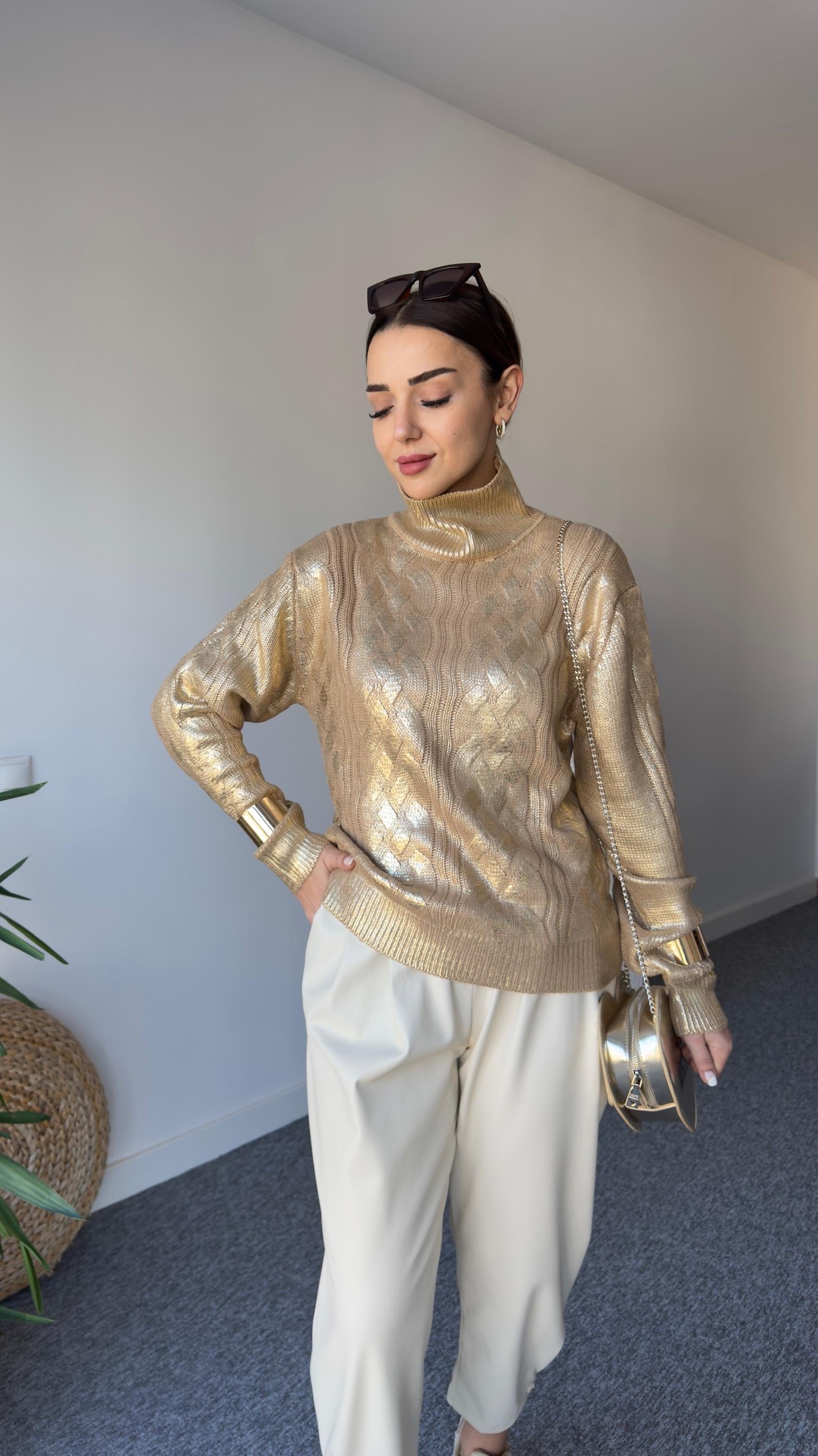 Zra Model Gold Varaklı Kazak