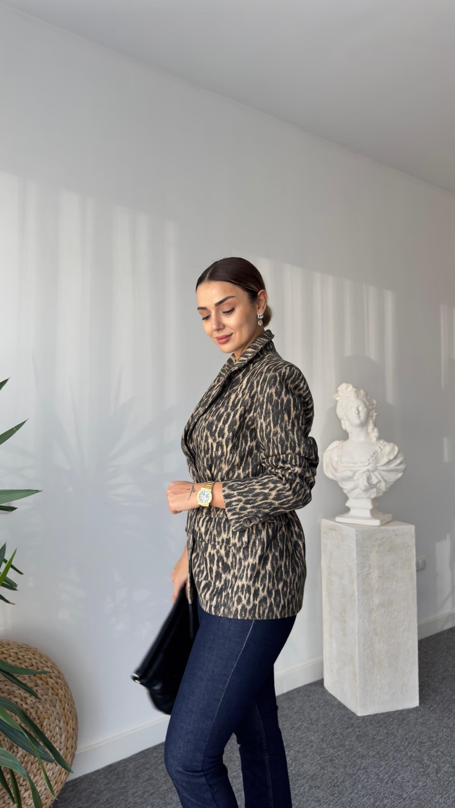 Lotia Leopar Desenli Blazer Ceket