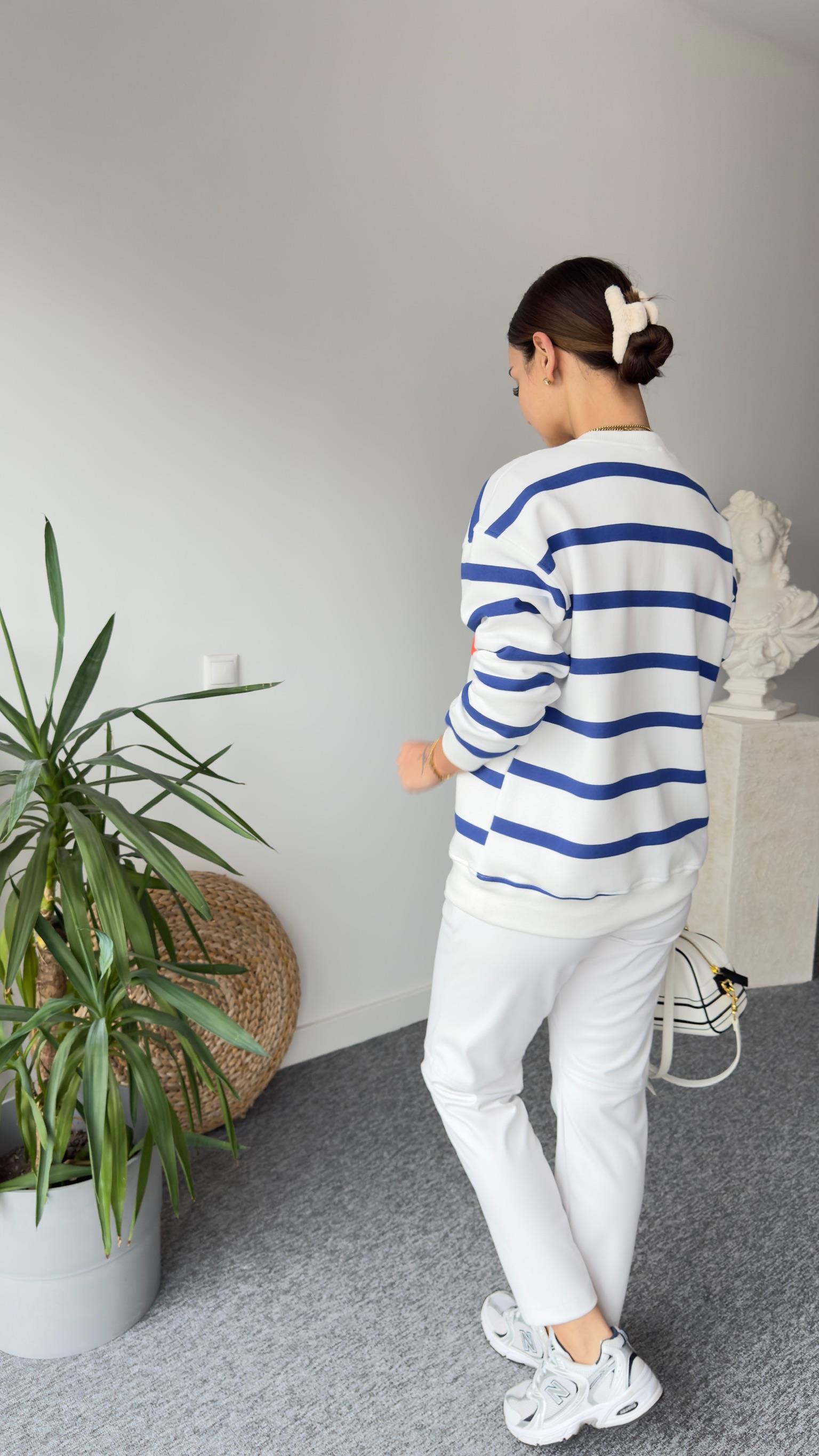 Cebi Turuncu Mavi Çizgili Sweatshirt