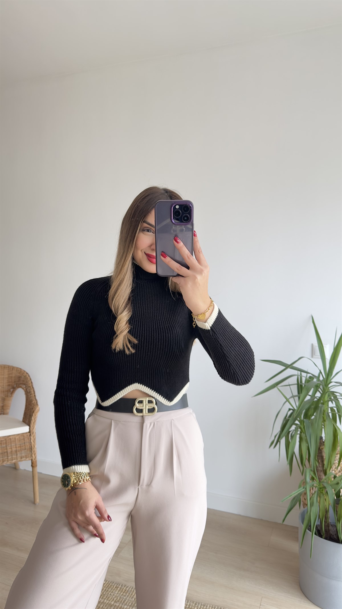Zigzag Desen Siyah Triko