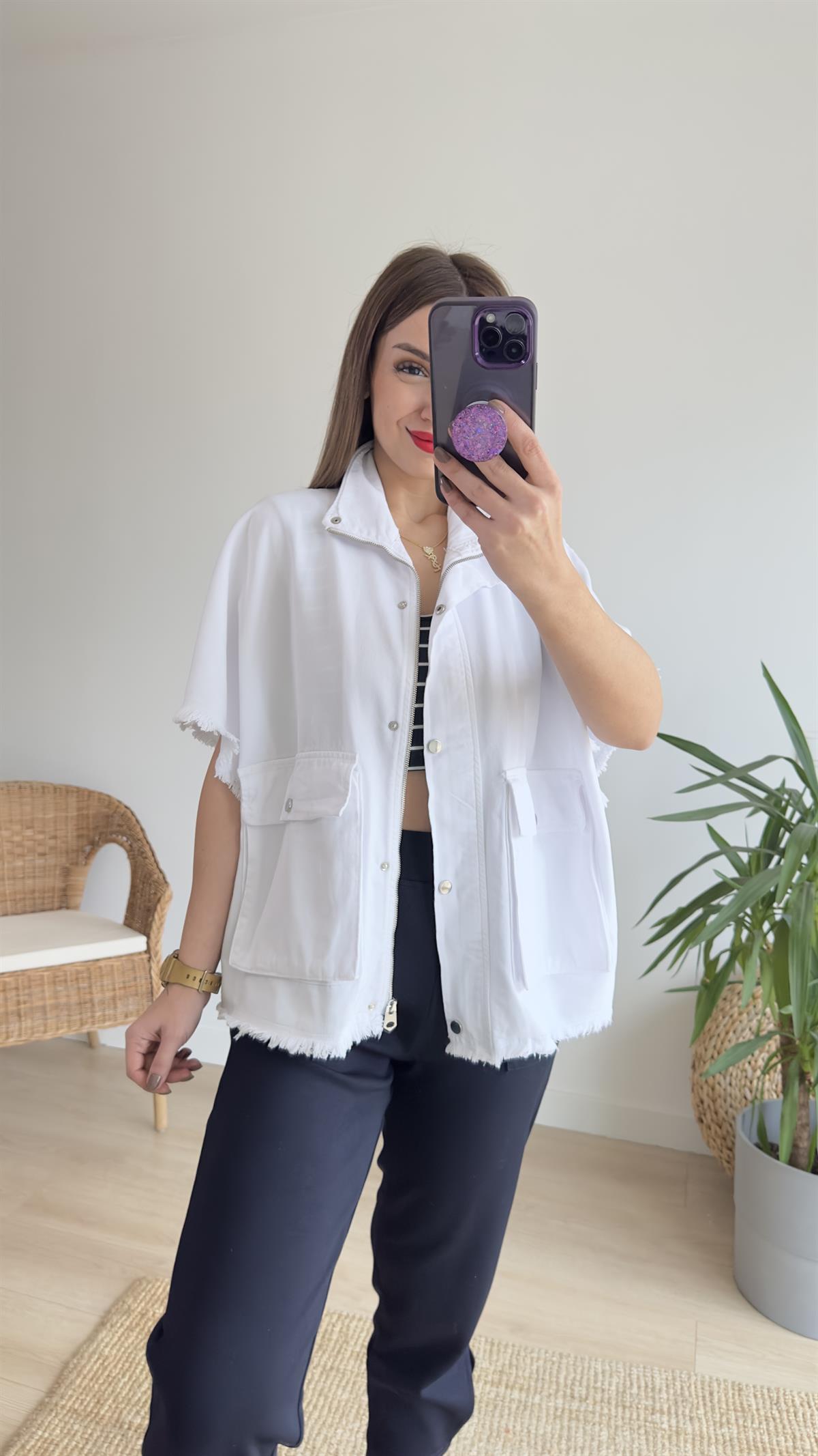 Cepli Oversize Beyaz Yelek