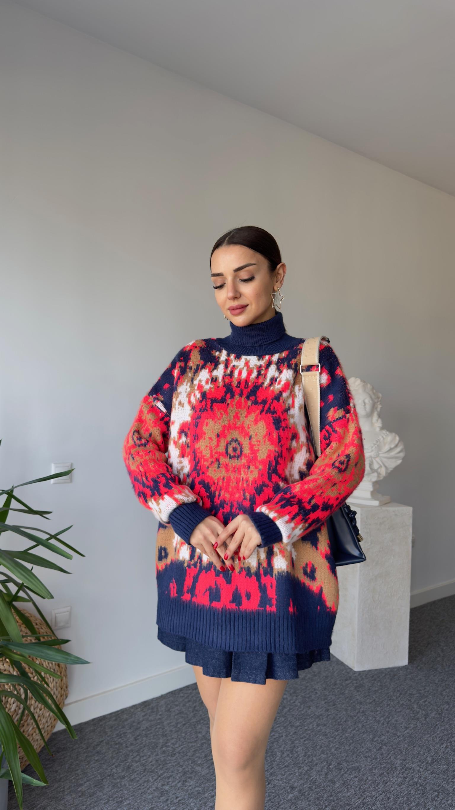 Ebru Desen Renkli Boğazlı Kazak