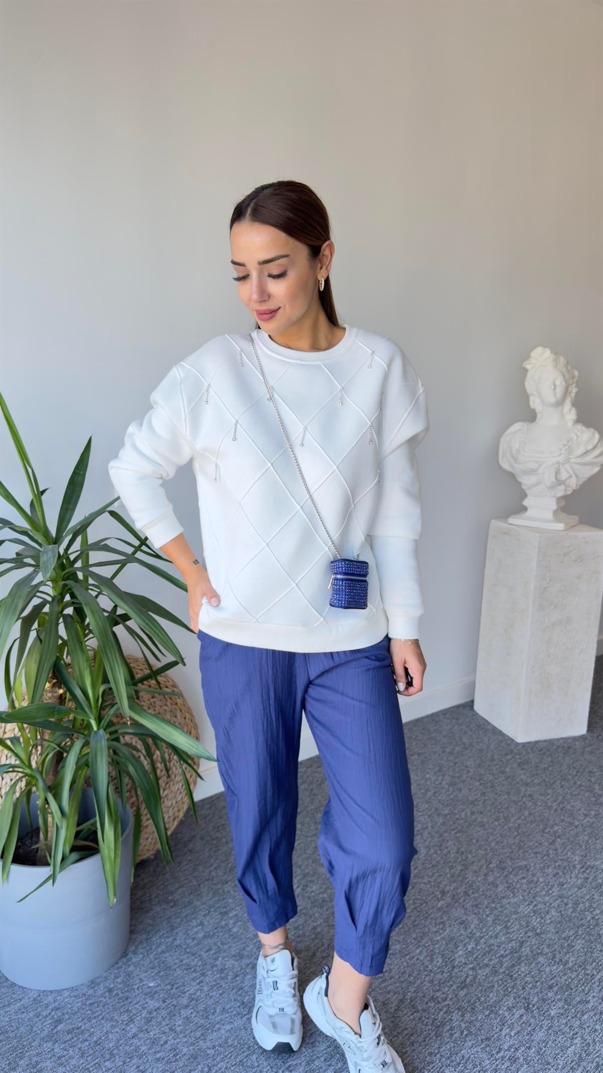 Rano Orj Model Sırt Poplin Ekru Tasarım Sweat