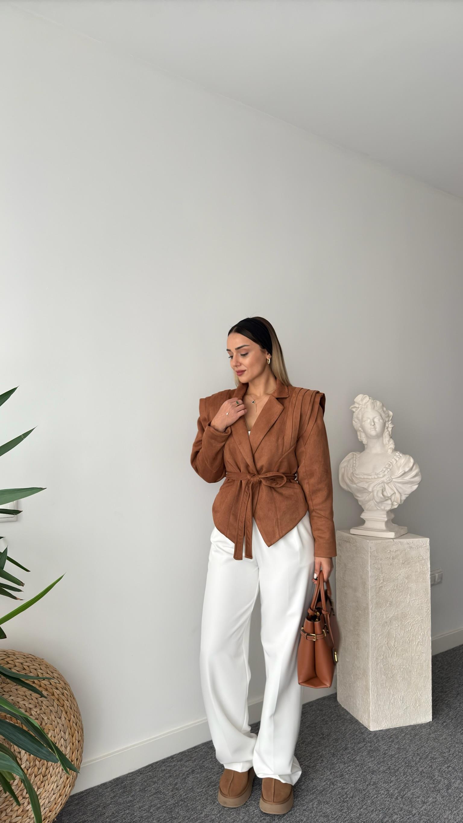 Raul Marka Model Kuşaklı Süet Ceket