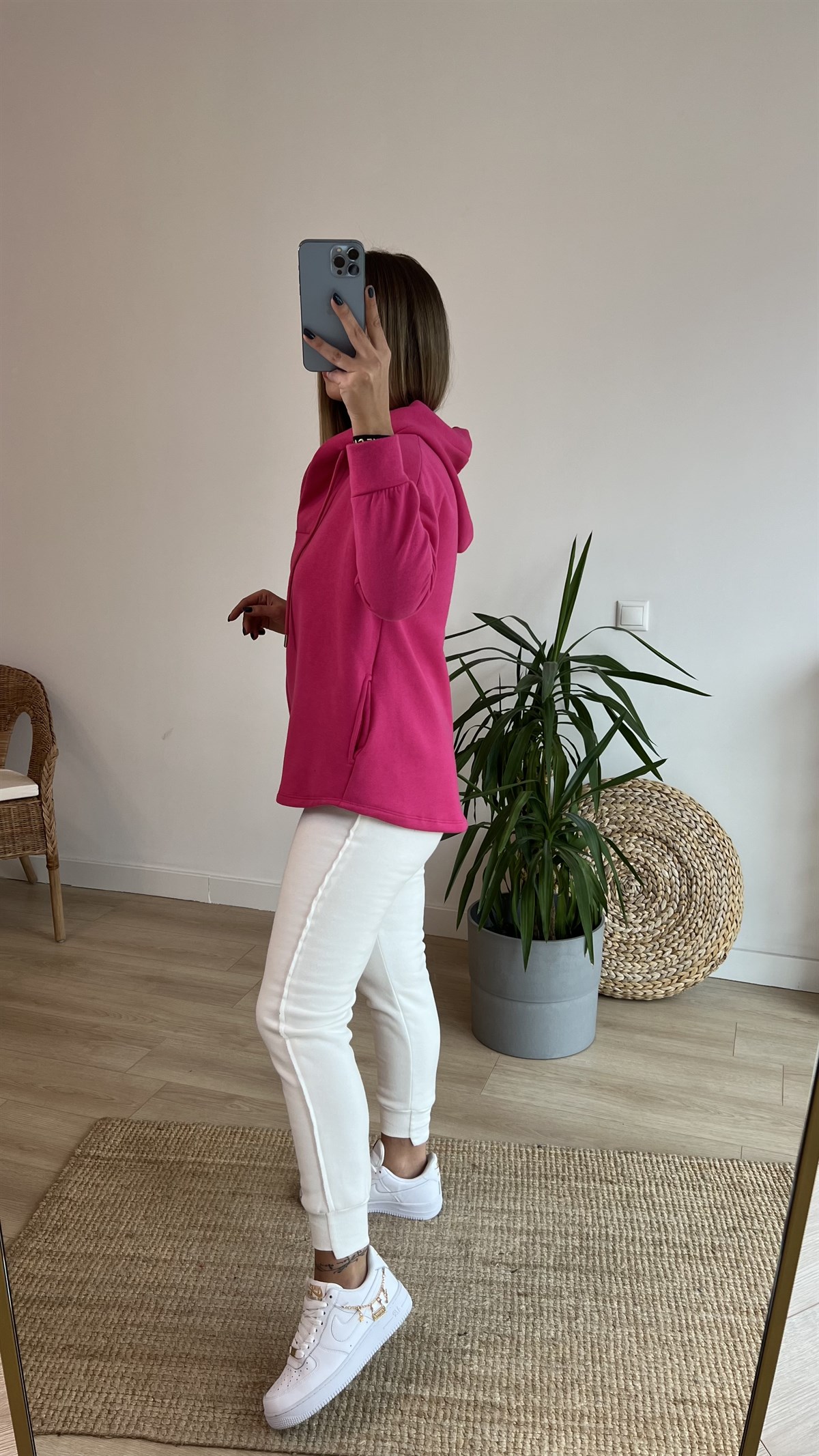  Kapüşonlu Yaka Detay Pembe Sweatshirt