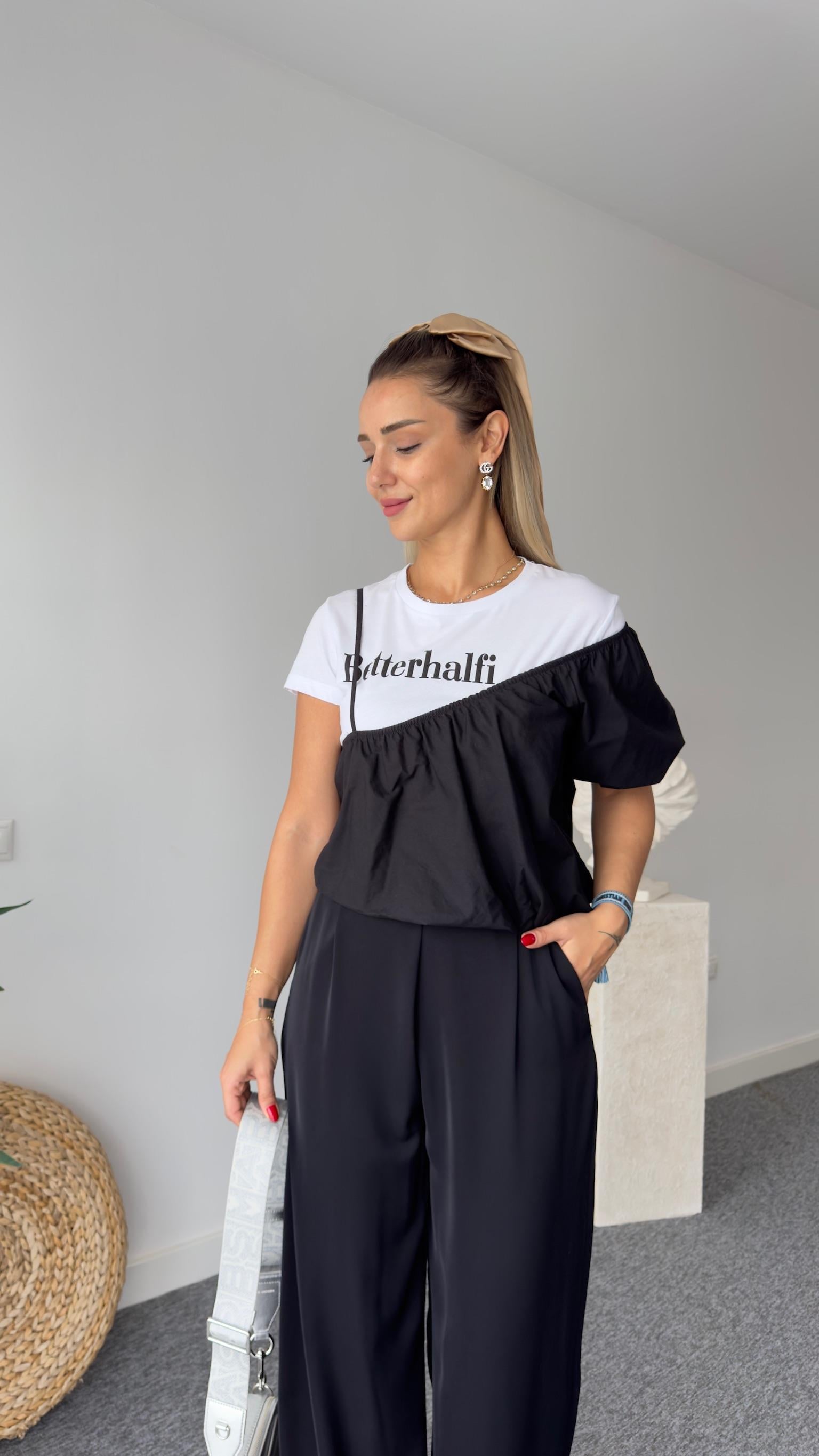 Rusi İkili Yazı Detaylı Tshirt