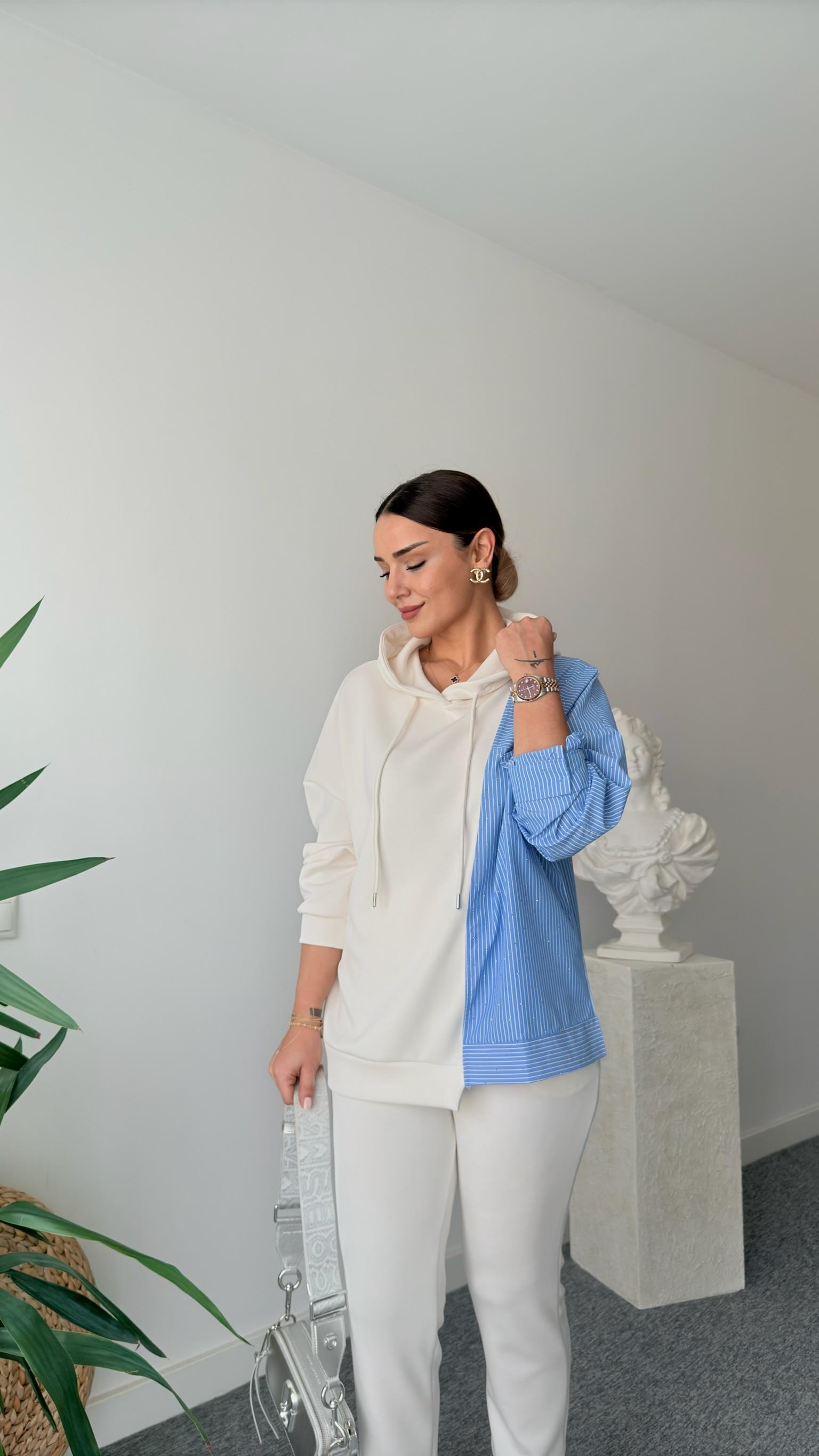 Quale Taşlı Poplin Garnili Modal Sweat