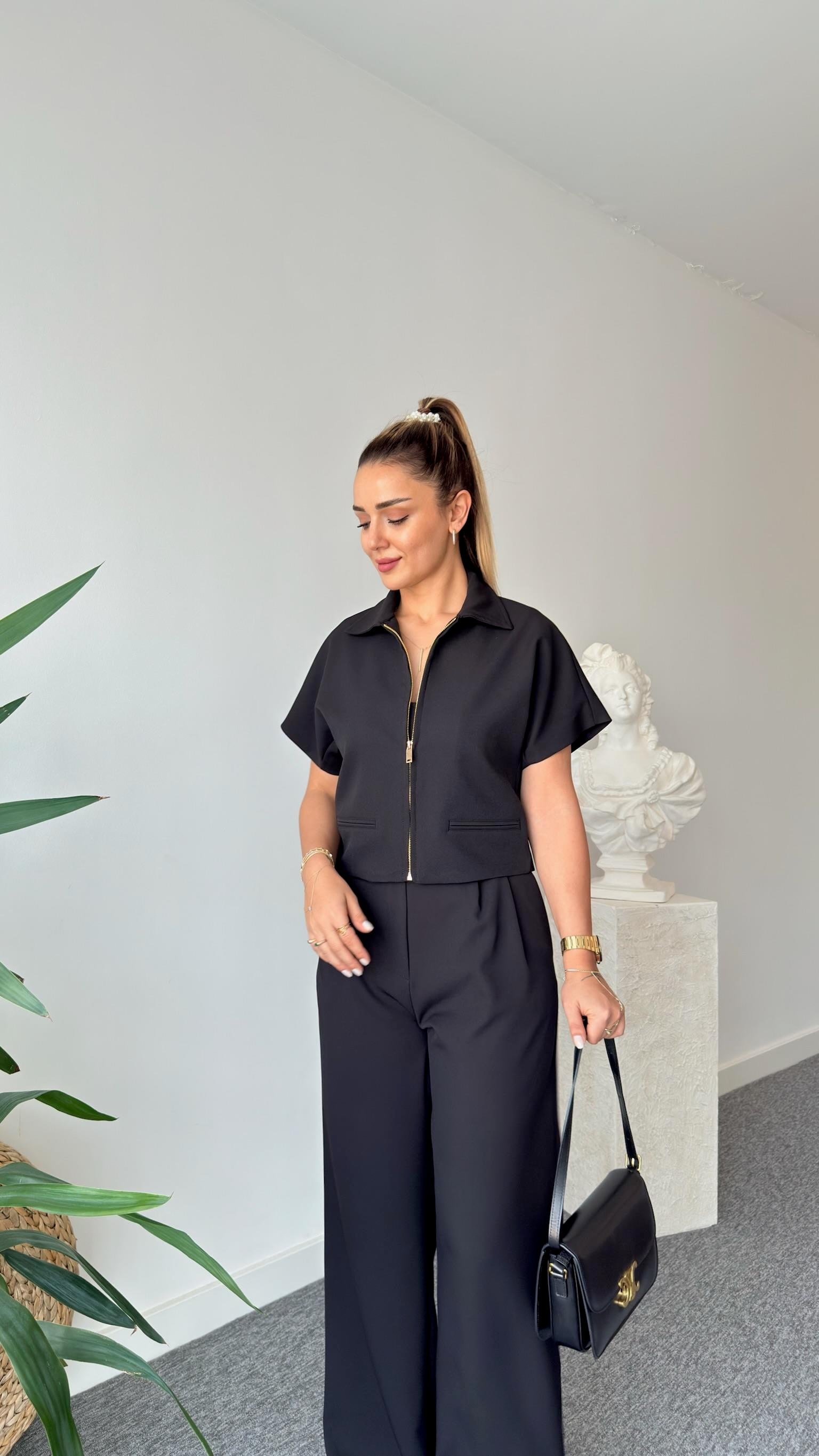 Siyah Fermuarlı Zra Model Ceket Takım