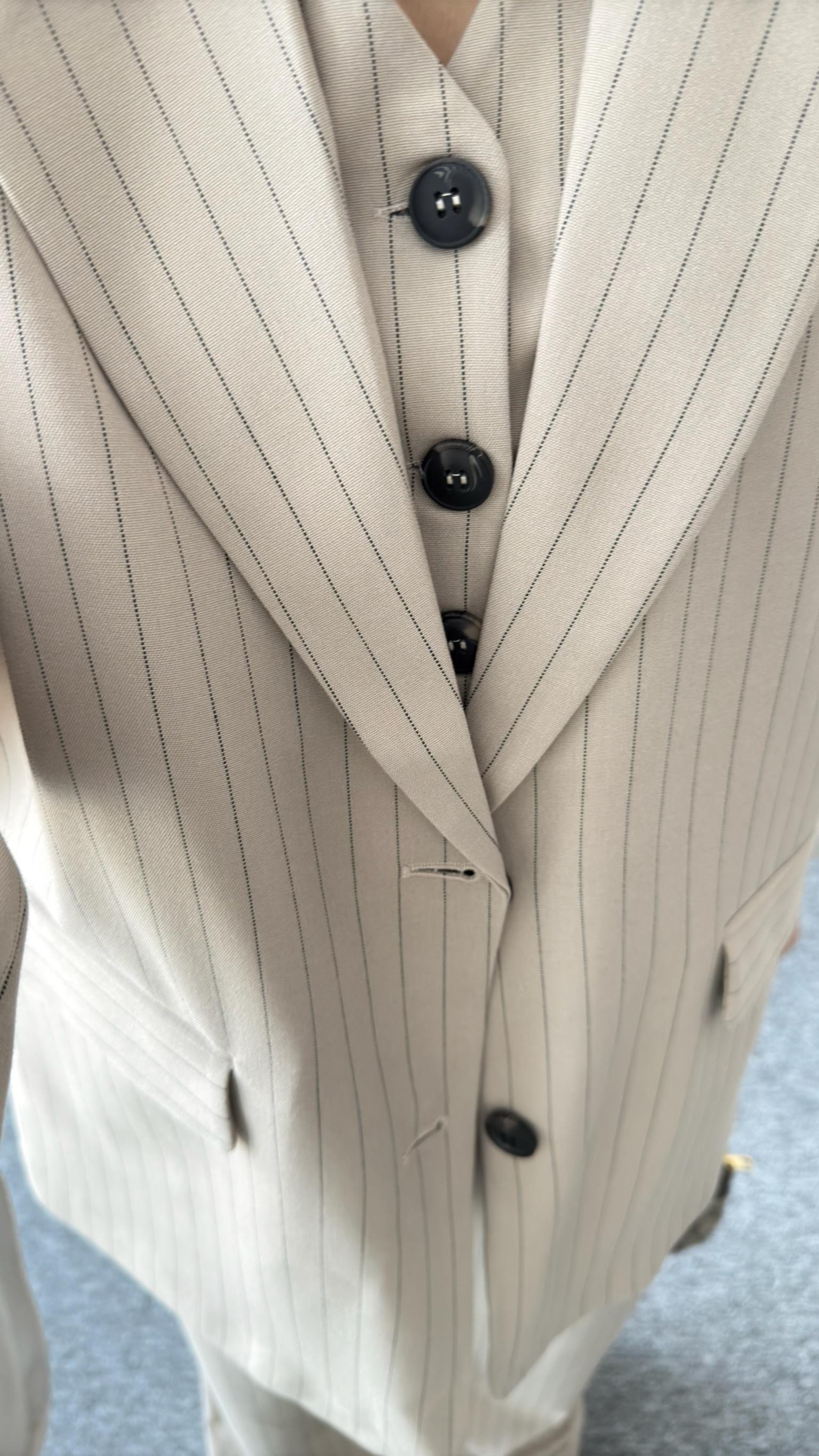 Vous Çizgili Bej Blazer Ceket
