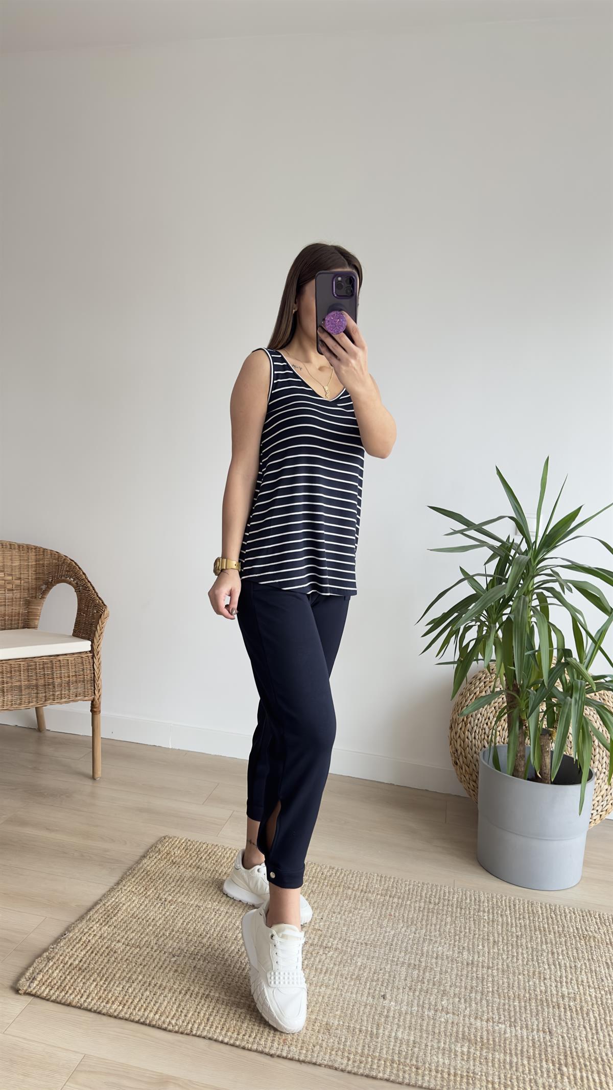 Havuz Yaka Çizgili Viskon Bluz