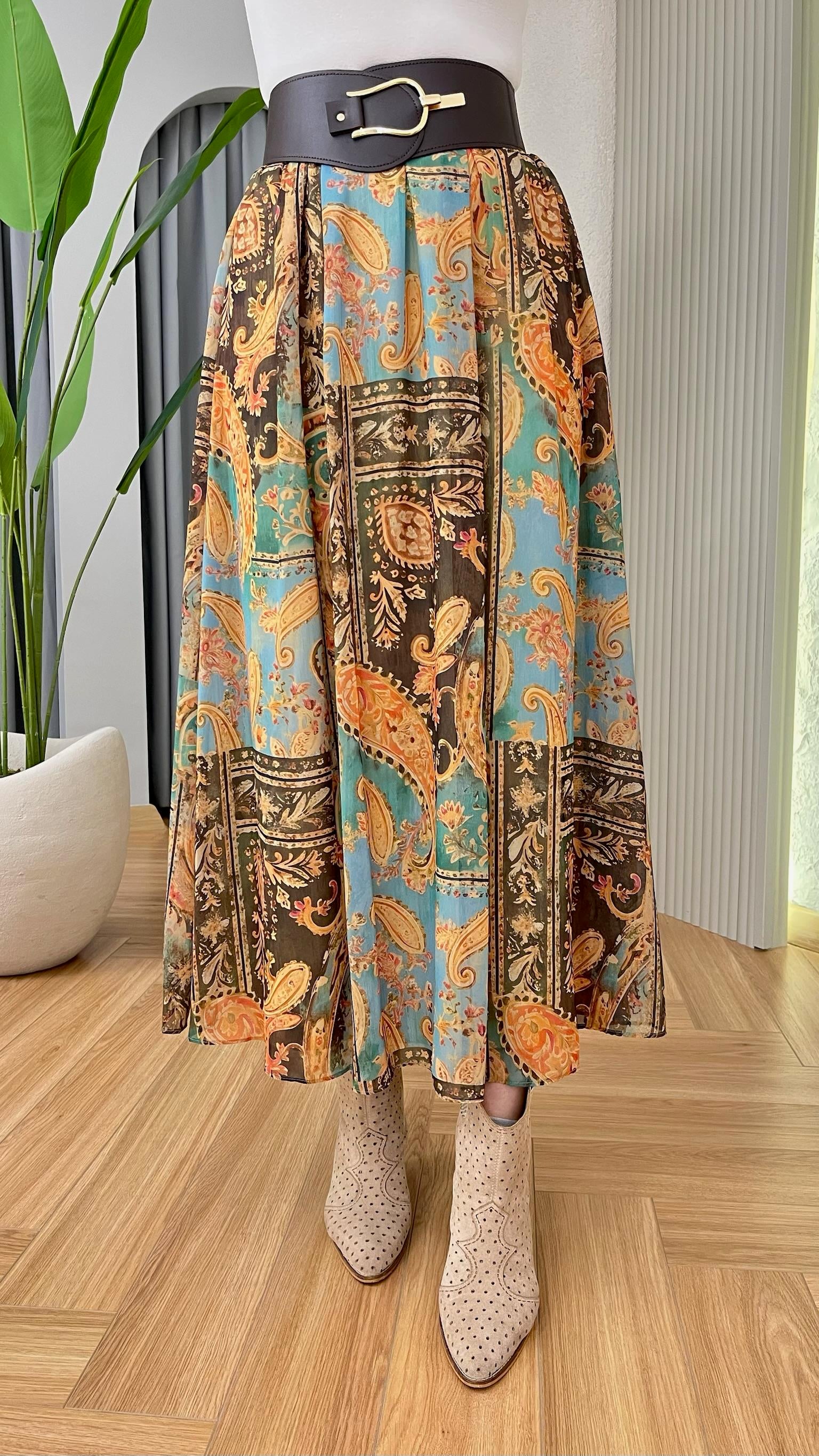 Susie Kemerli Zra Model Etnik Desen Şifon Etek