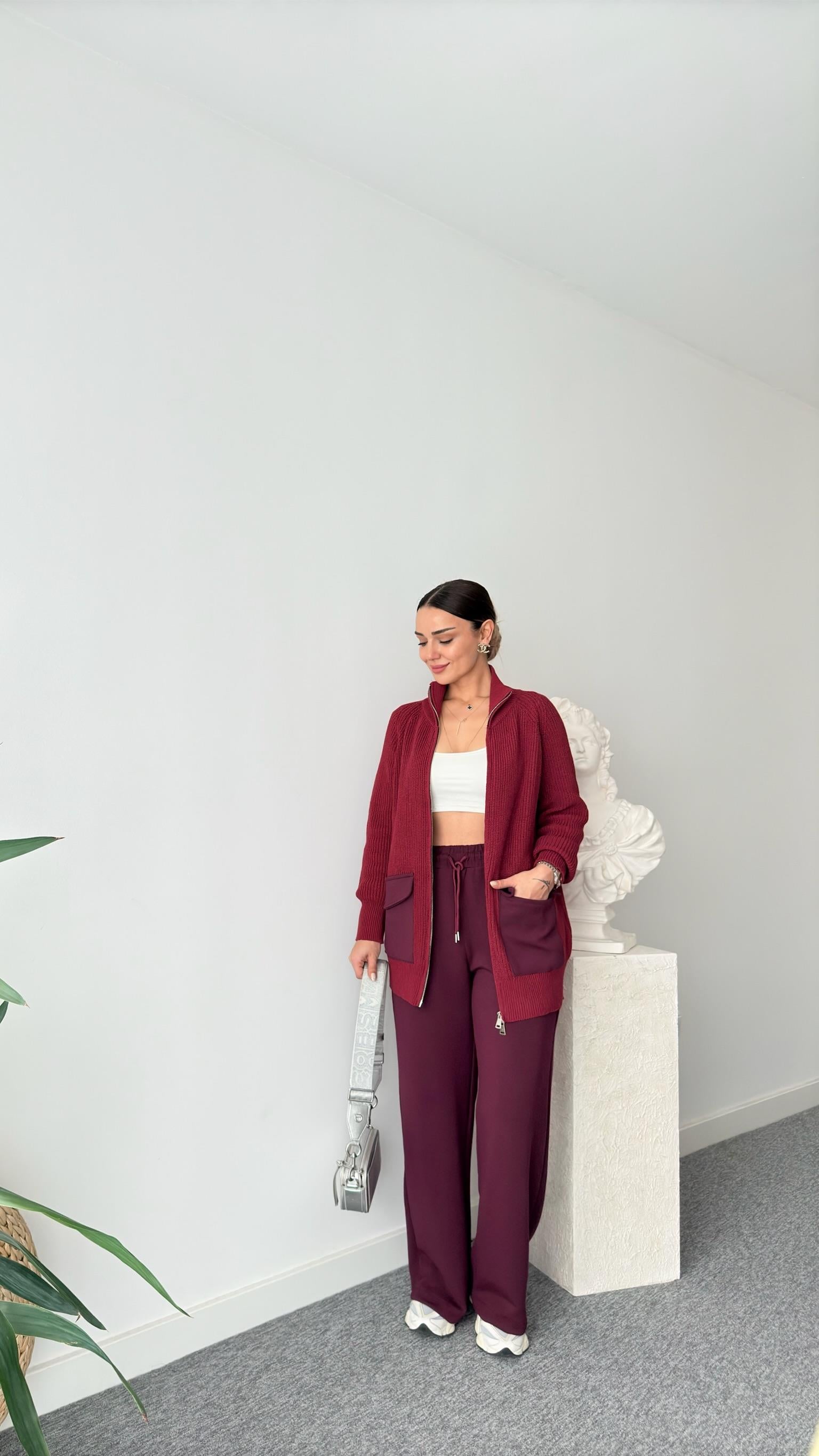 Bordo Triko Modal Mixli Tasarım Takım