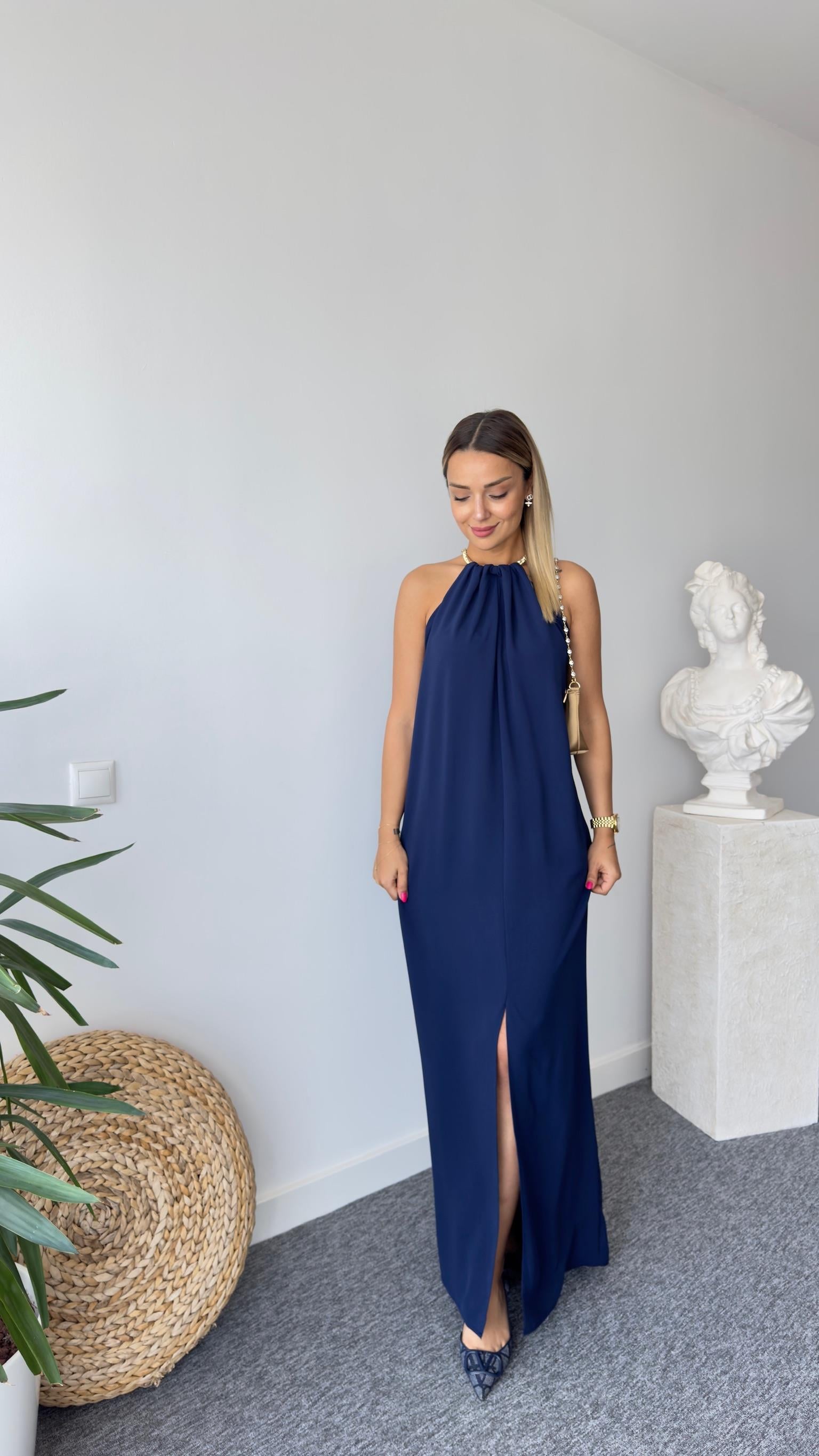 Kolyeli Orj Model Lacivert Elbise 