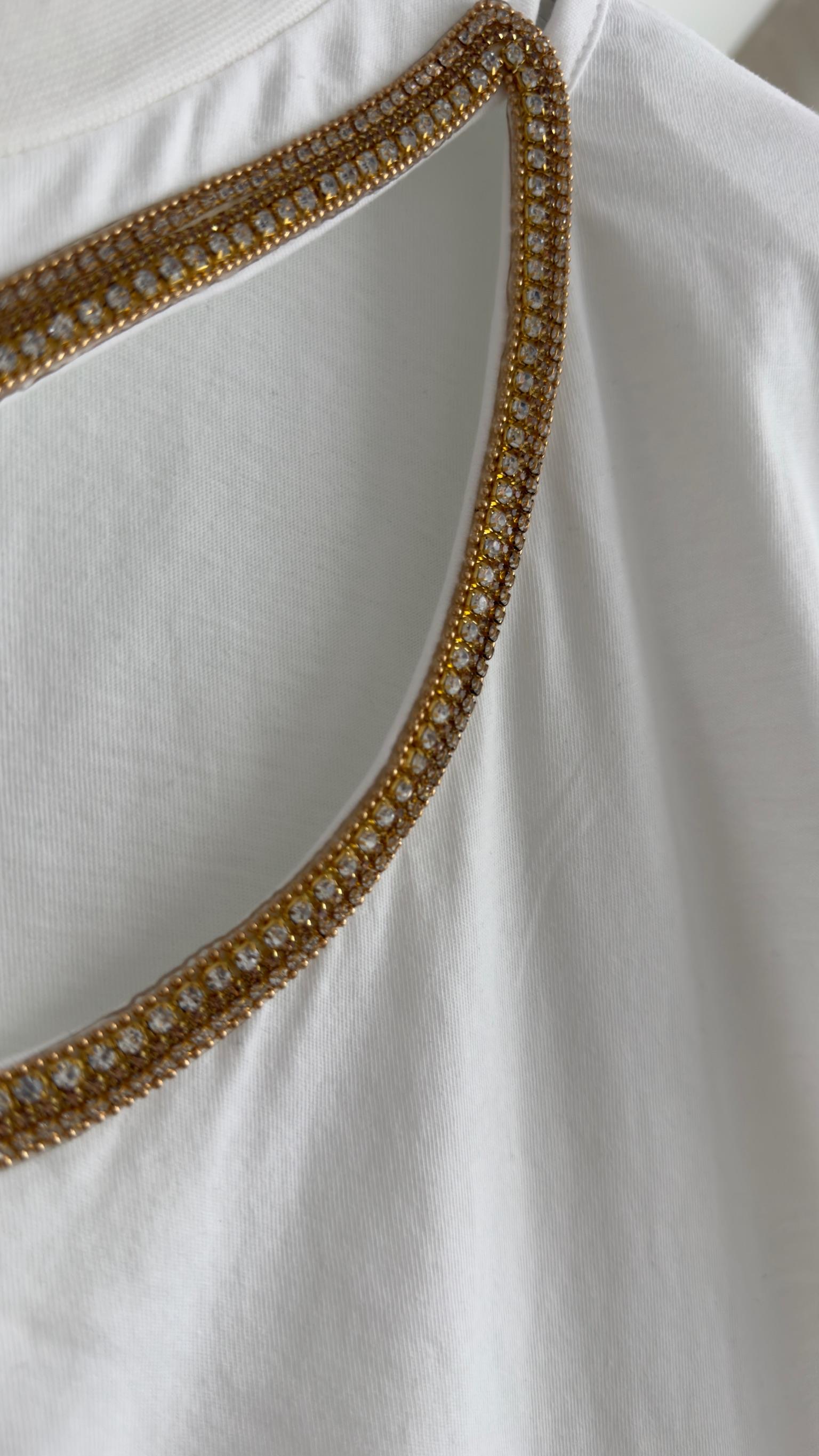 Gold Damla Taş İşlemeli Beyaz Tshirt