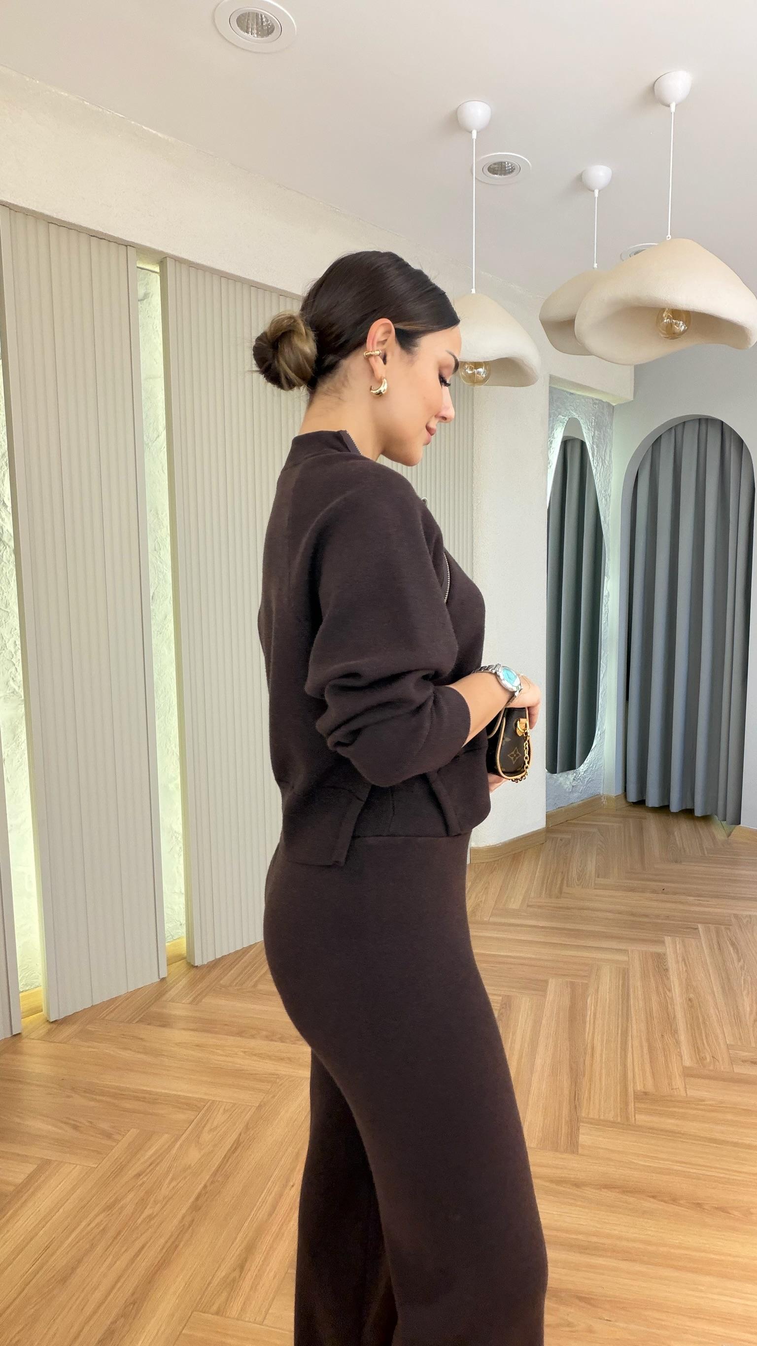 Kahve Delma Premium Fermuar Detaylı Takım