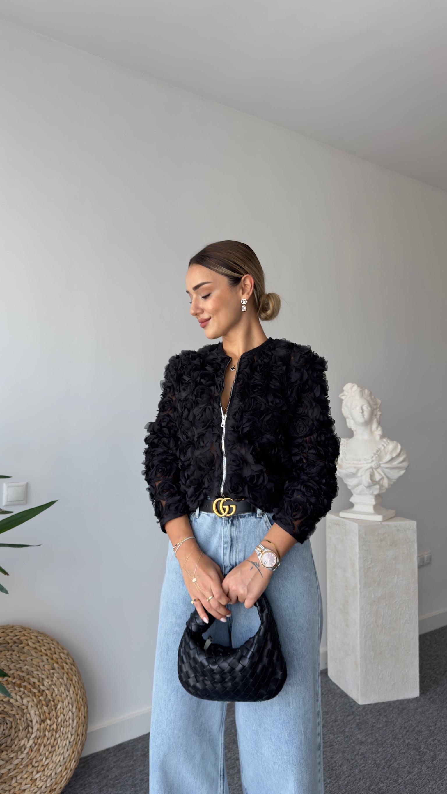 Zra Model Güllü Siyah Organze Ceket