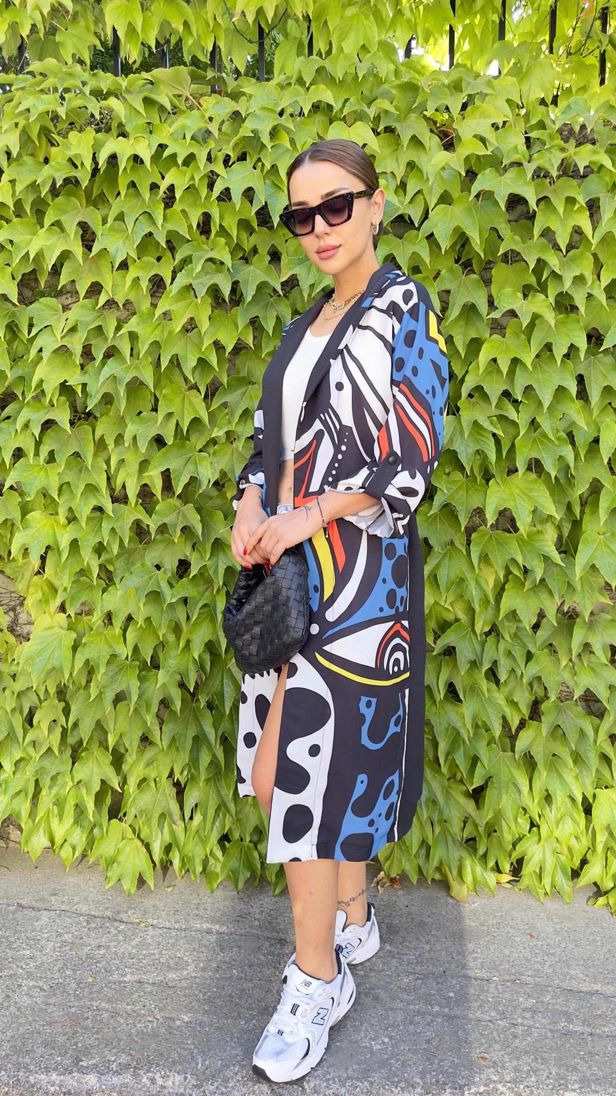 Bel Lastikli Karışık Desen Tasarım Kimono