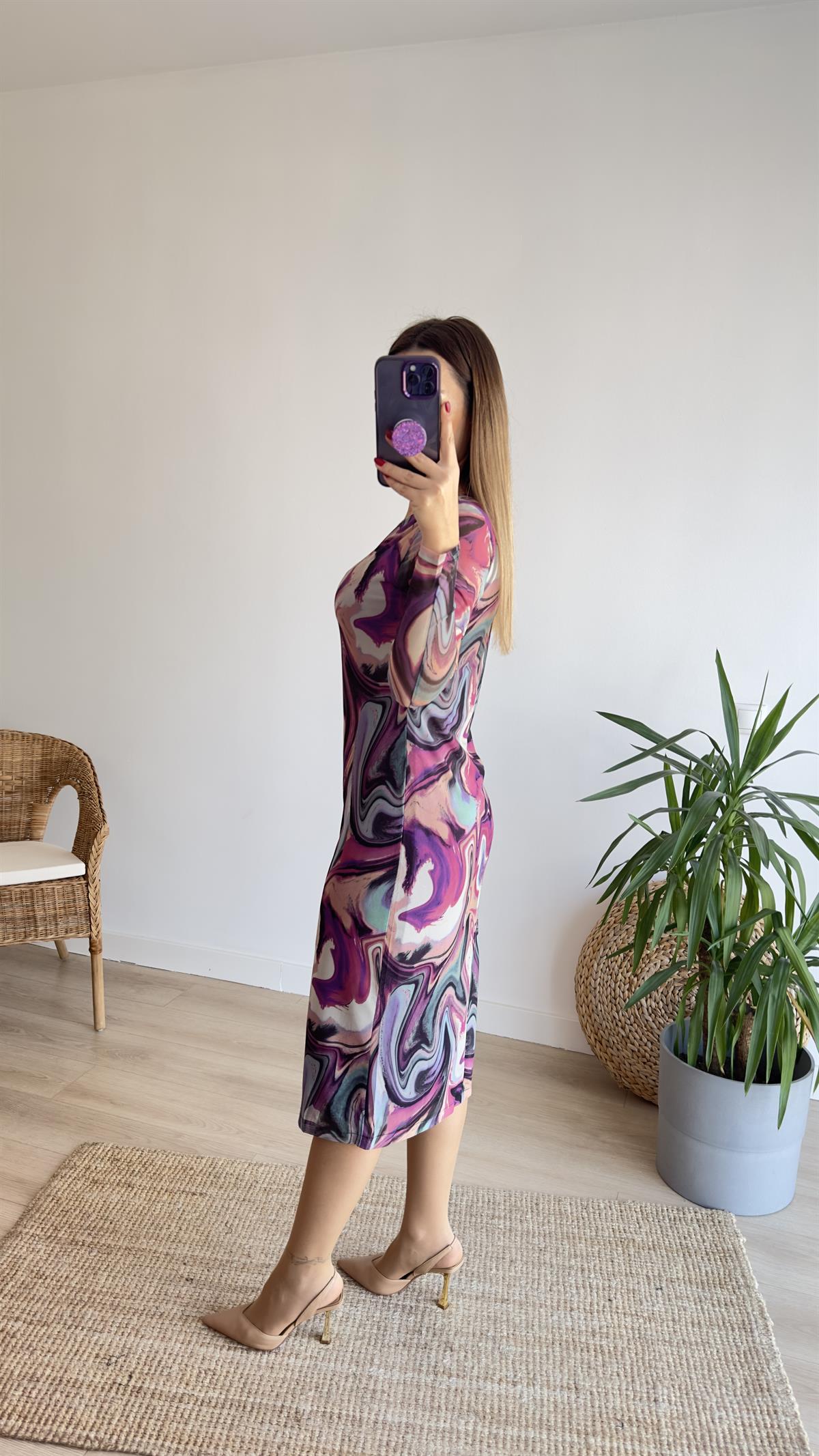 Renkli Batik Desen Elbise 