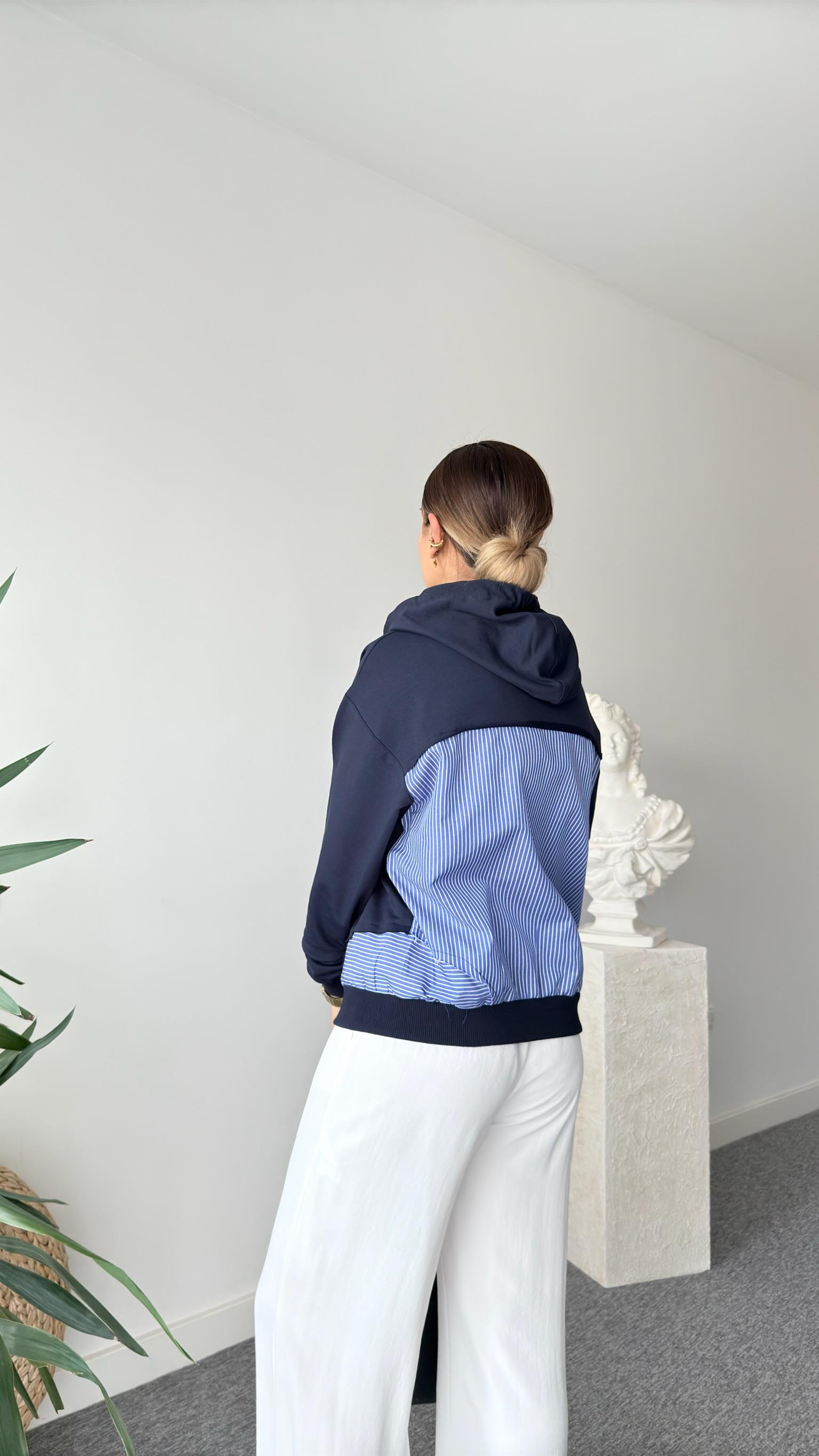 Lacivert Reste Poplin Garnili Sweatshirt
