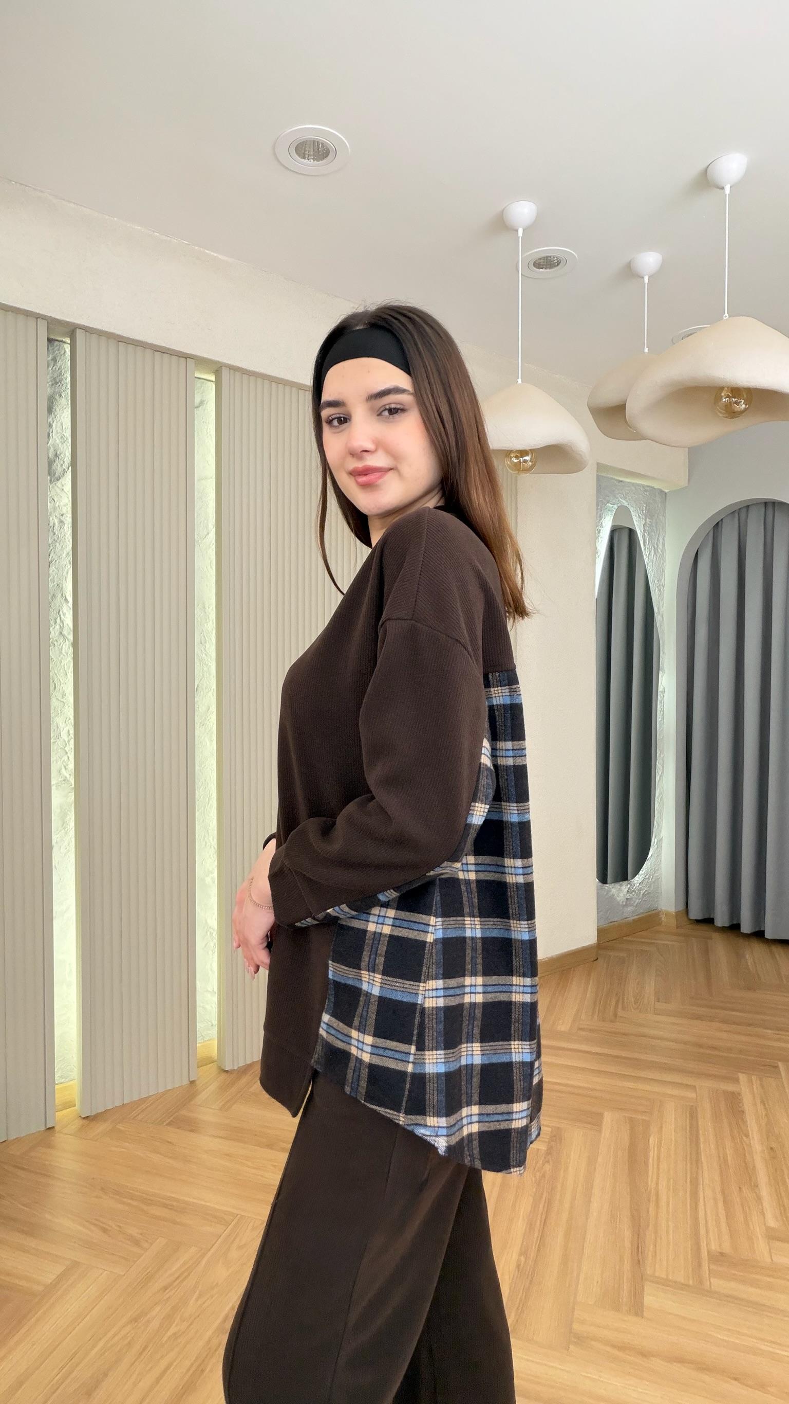Kahve Lapel Ekose Garnili Selanik Takım