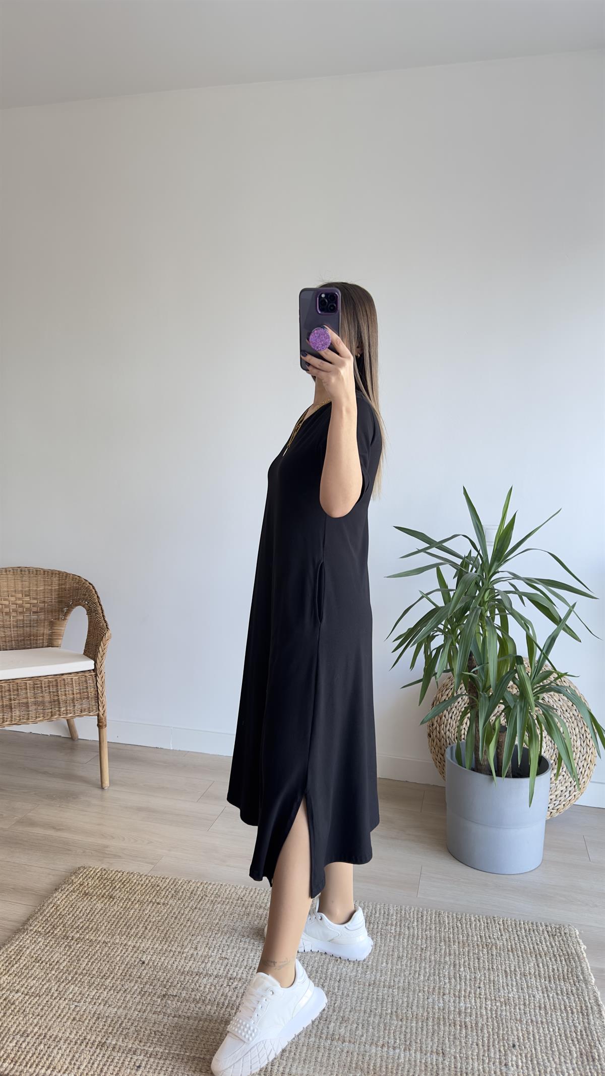 Cepli V Yaka Basic Elbise 